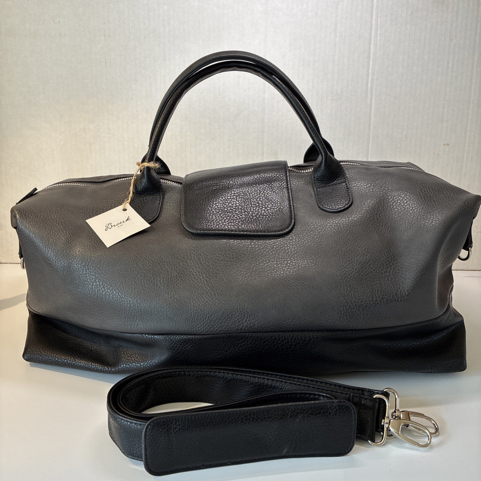 Brouk and Co Alpha Duffel Bag Luxurious Vegan Leather Black/Grey MSRP $156