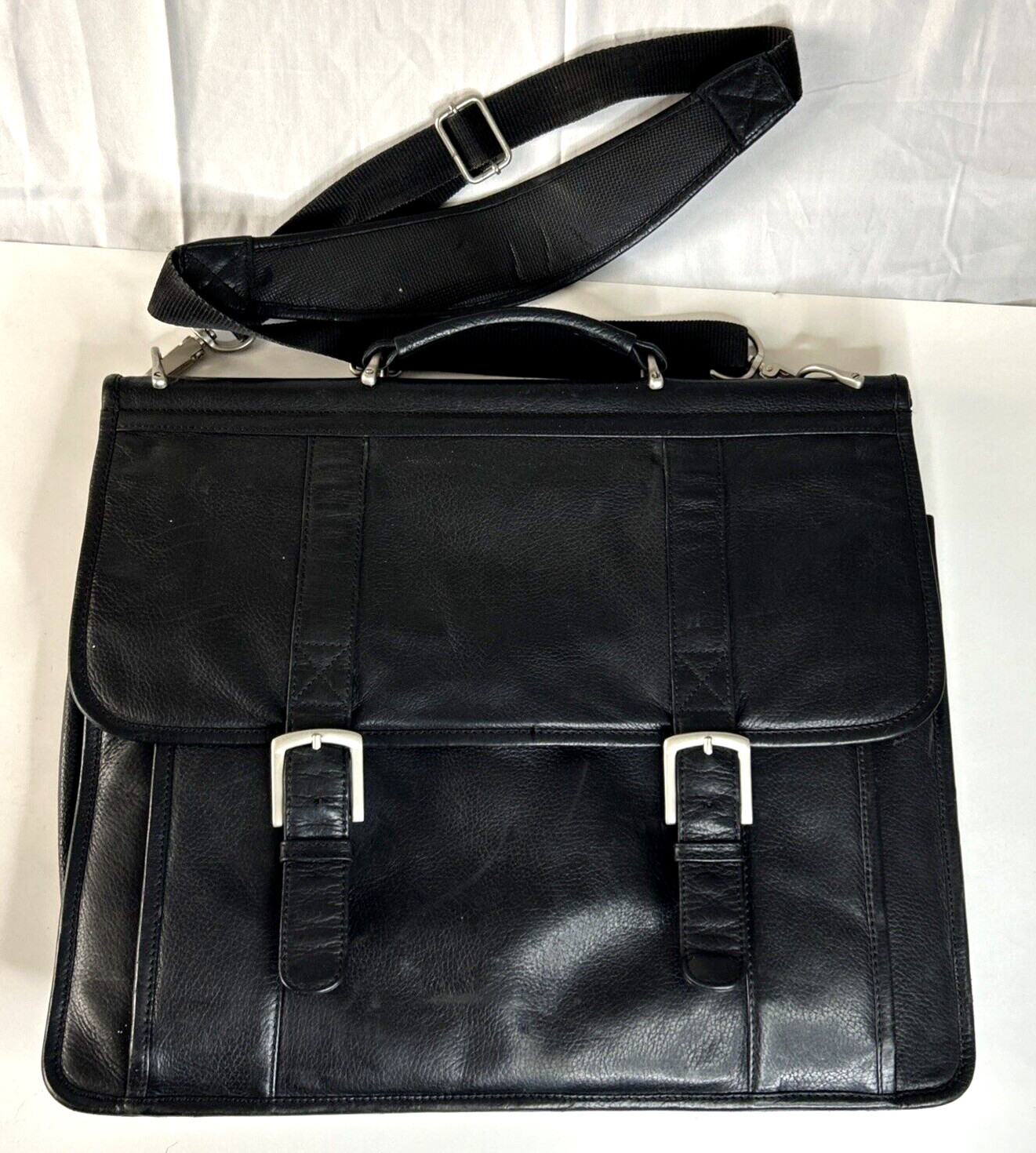 WILSONS LEATHER Black Leather Laptop Briefcase Bag Shoulder Strap