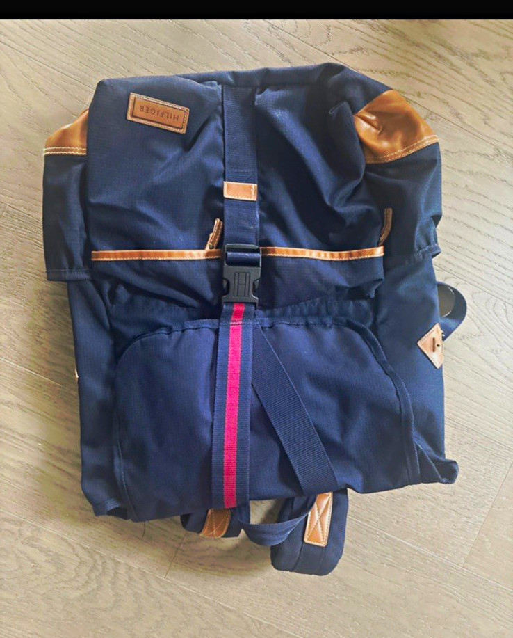 Tommy Hilfiger Blue Solid Backpack Buckle & Drawstring Adjustable Strap Men
