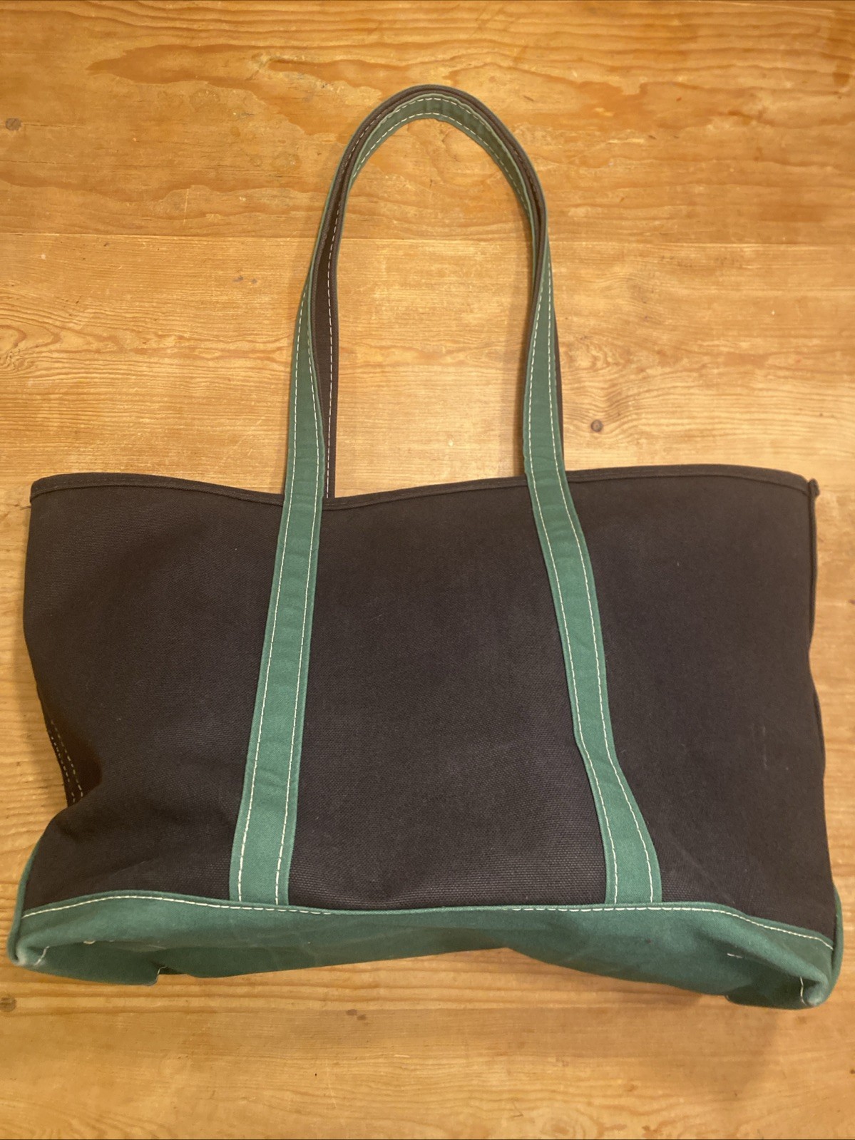 Vintage LL Bean Boat and Tote Canvas Black Green Bag Beach Grocery