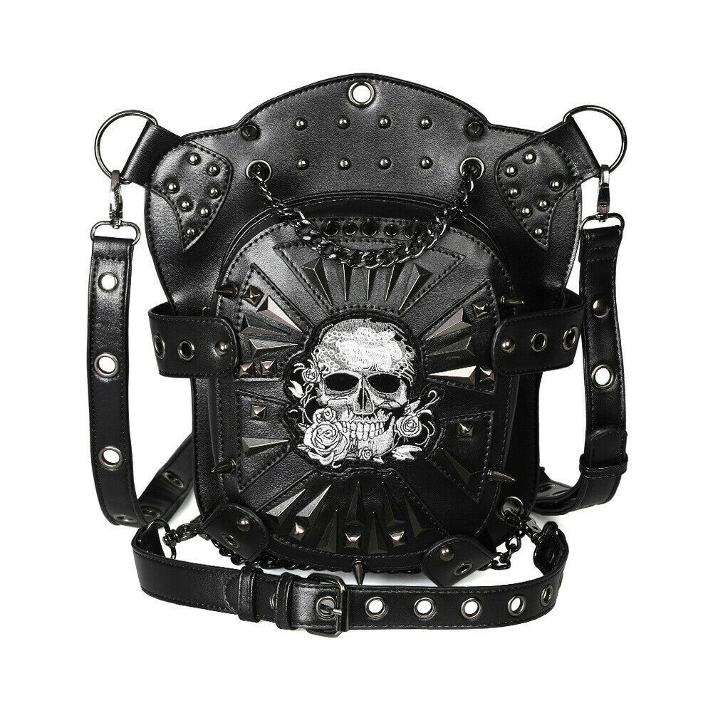 Crossbody Shoulder Leg Waist Bag Leather Vintage Gothic Steam Punk Unisex Skull