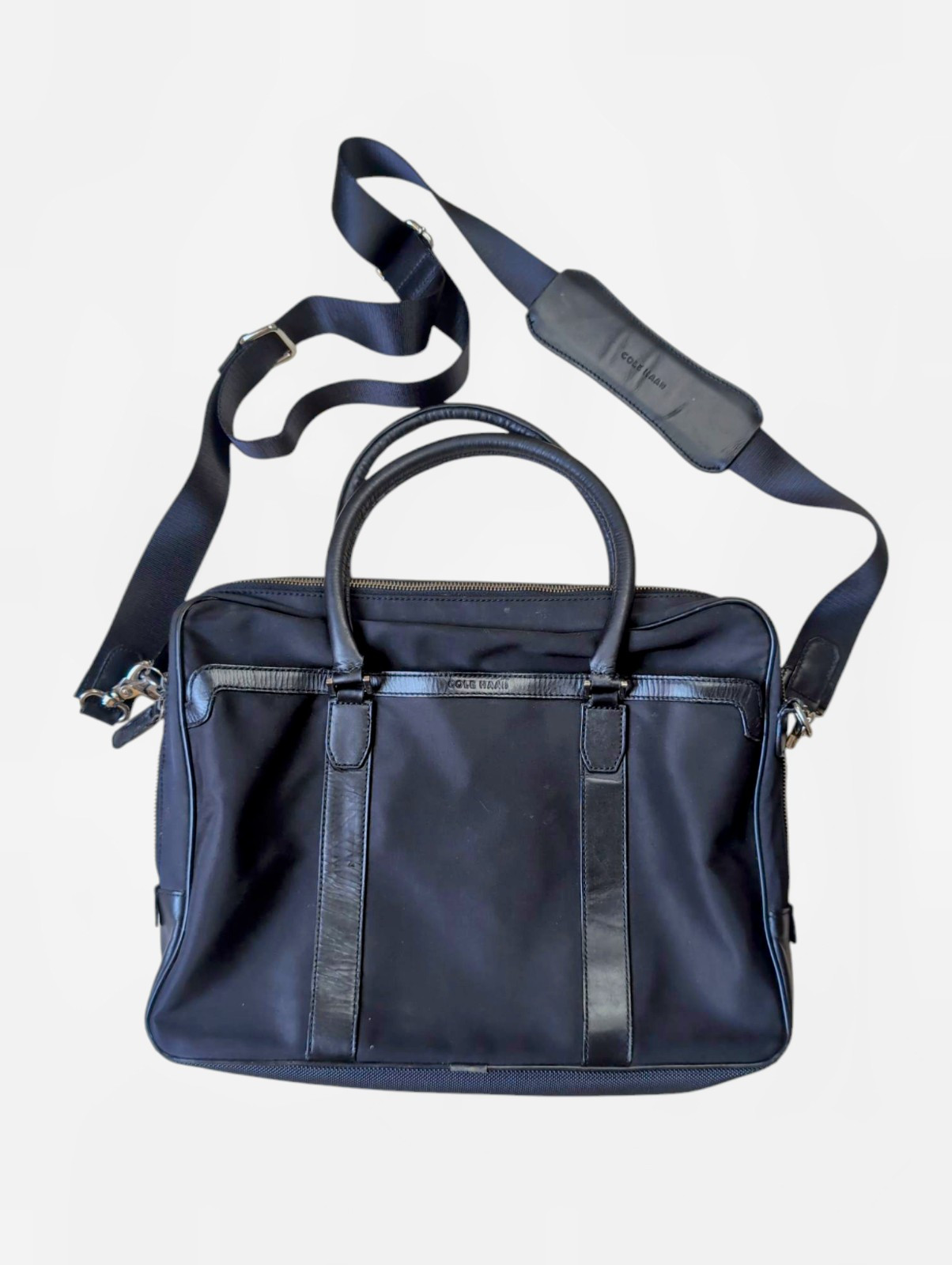 Cole Haan Black Nylon Leather Trim Laptop Messenger Shoulder Bag Travel Work