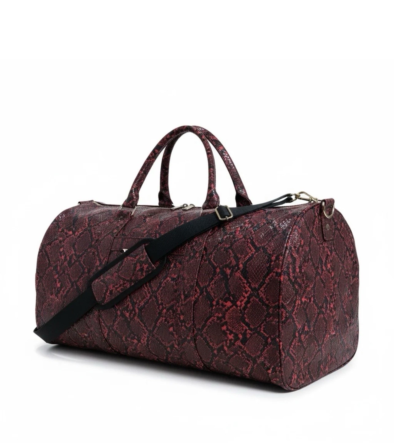 Mint Leather Duffle Bag Red Snakeskin Travel Gym Weekender Shoulder Strap New