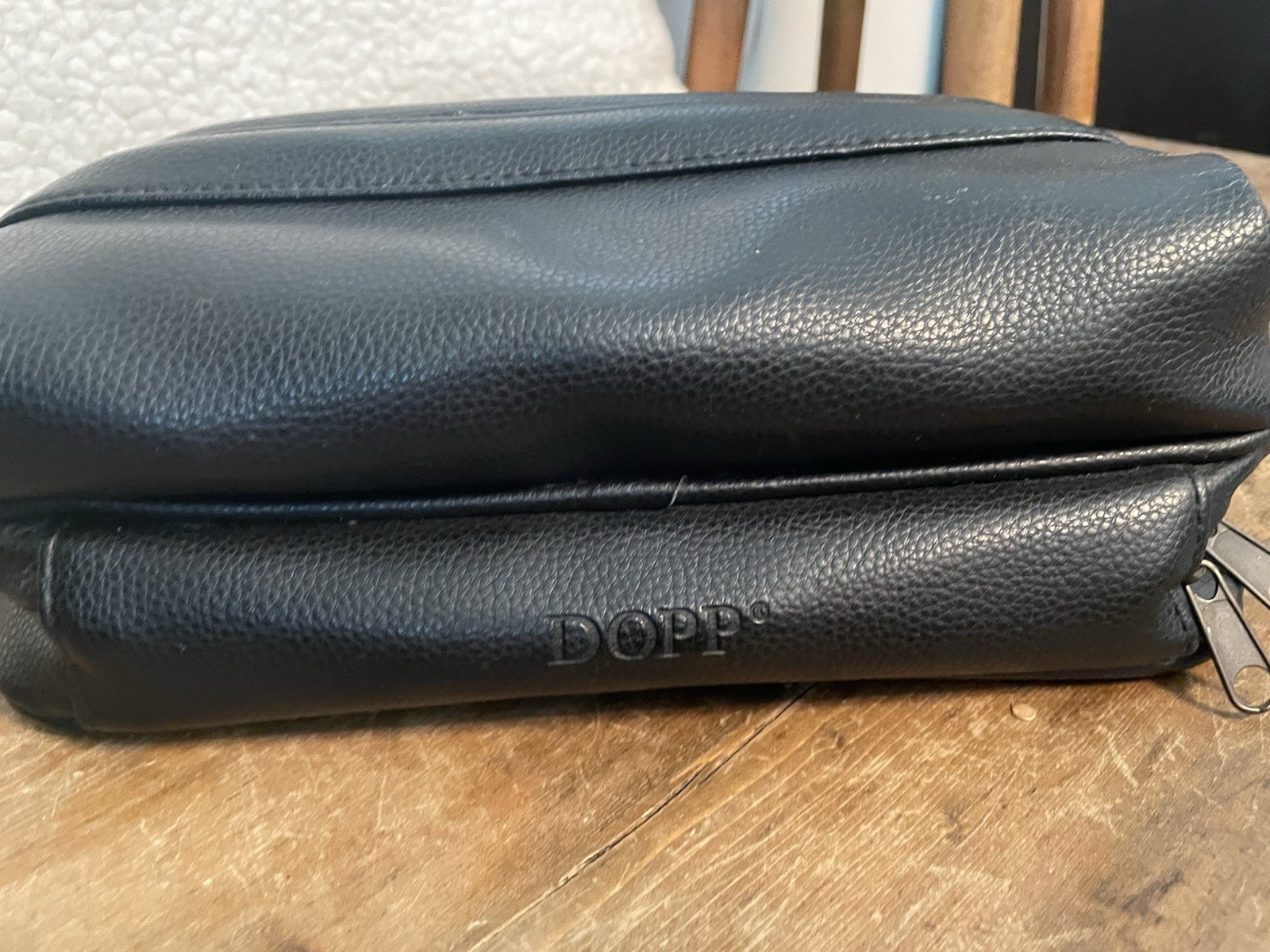 DOPP Classic Black Textured Leather Travel Toiletry Pouch