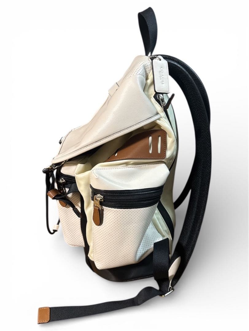 COACH Trek Pack Backpack F72018 Nylon Leather White 40cm