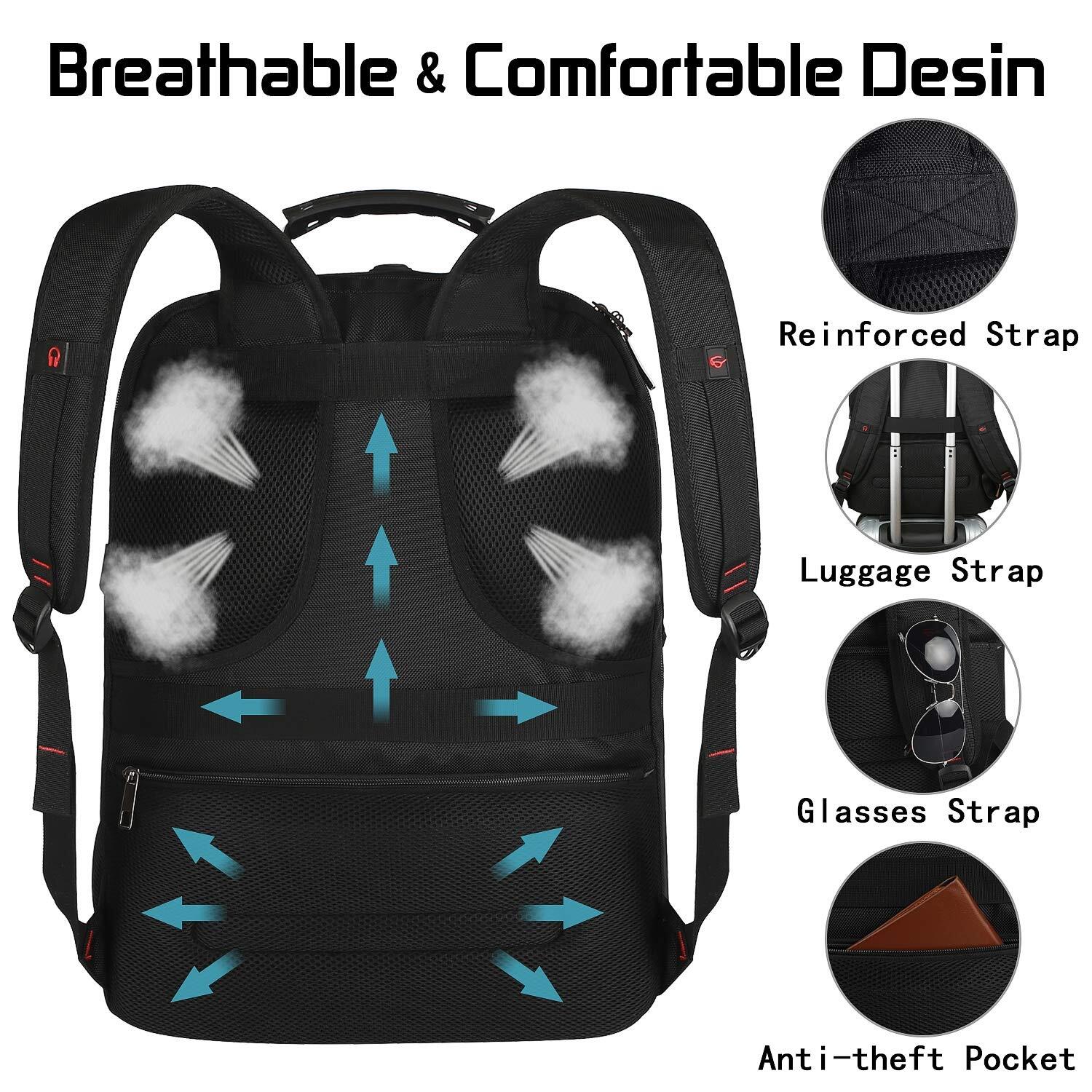 18.4 Men’s LAPTOP BACKPACK 55L Extra L USB Charger RFID Anti-theft Black MOGPLOF