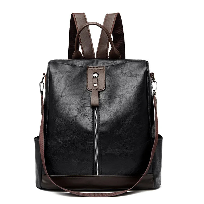 Anti Theft Backpack Faux Leather Large Capacity Travel Laptop Shoulder Bag Women