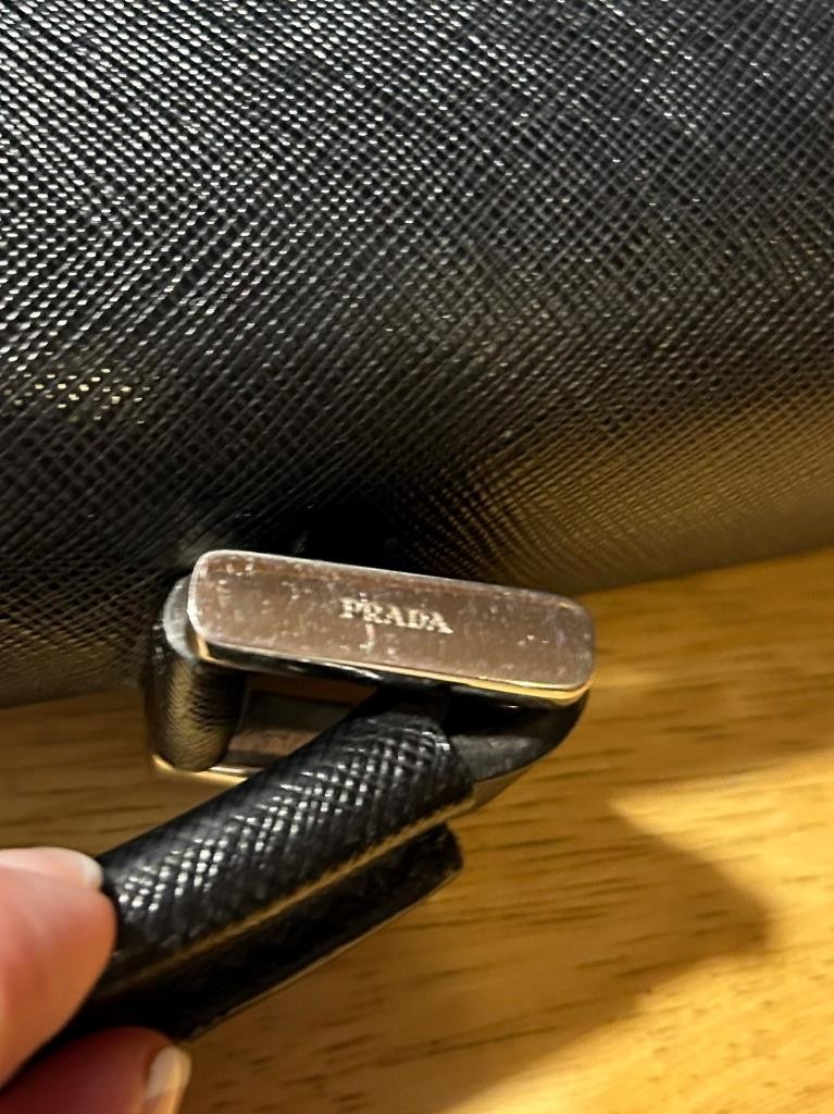 Authentic Mens Prada Saffiano Grained Leather Black Key Lock Cartella Briefcase