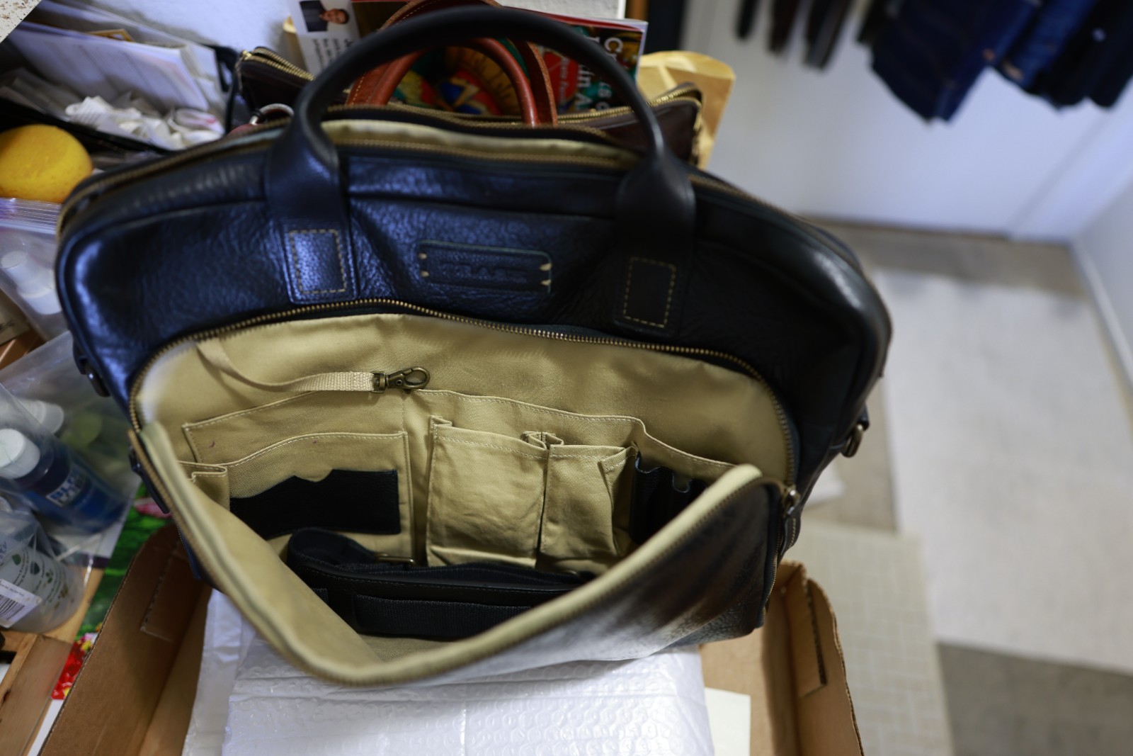 Trask Jackson Bison Leather Briefcase/Laptop Bag- Horween American Bison (Black)