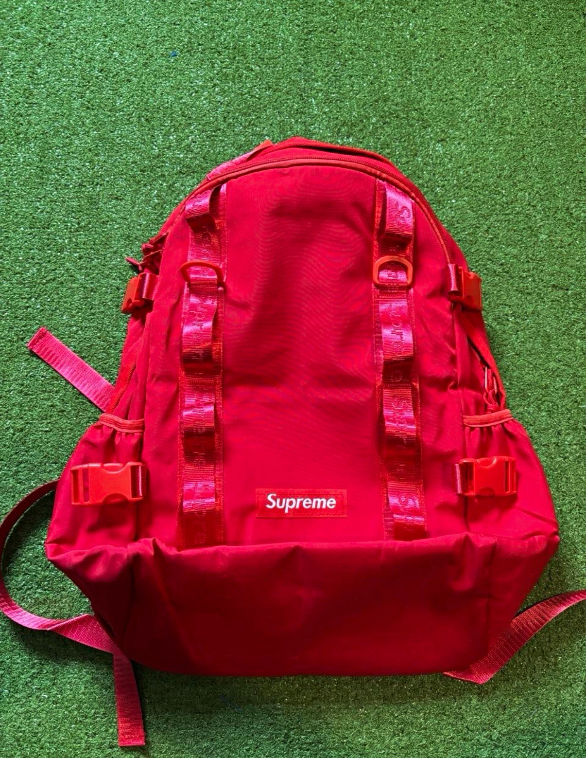 Supreme Red Backpack Zip Closure Adjustable Straps Pockets Unisex Travel