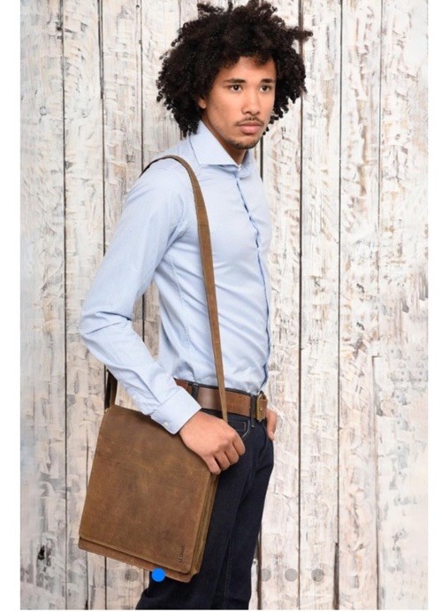 NWOT LEABAGS London Leather Messenger Shoulder Laptop Bag Unisex Brown