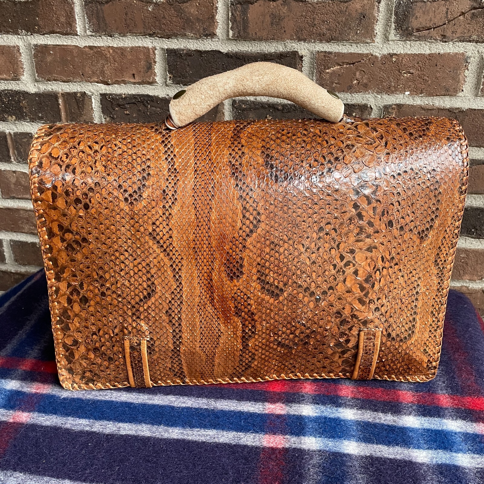 HANDMADE VINTAGE 1970s PYTHON SNAKE SKIN LEATHER MACBOOK BRIEFCASE BAG R$1498