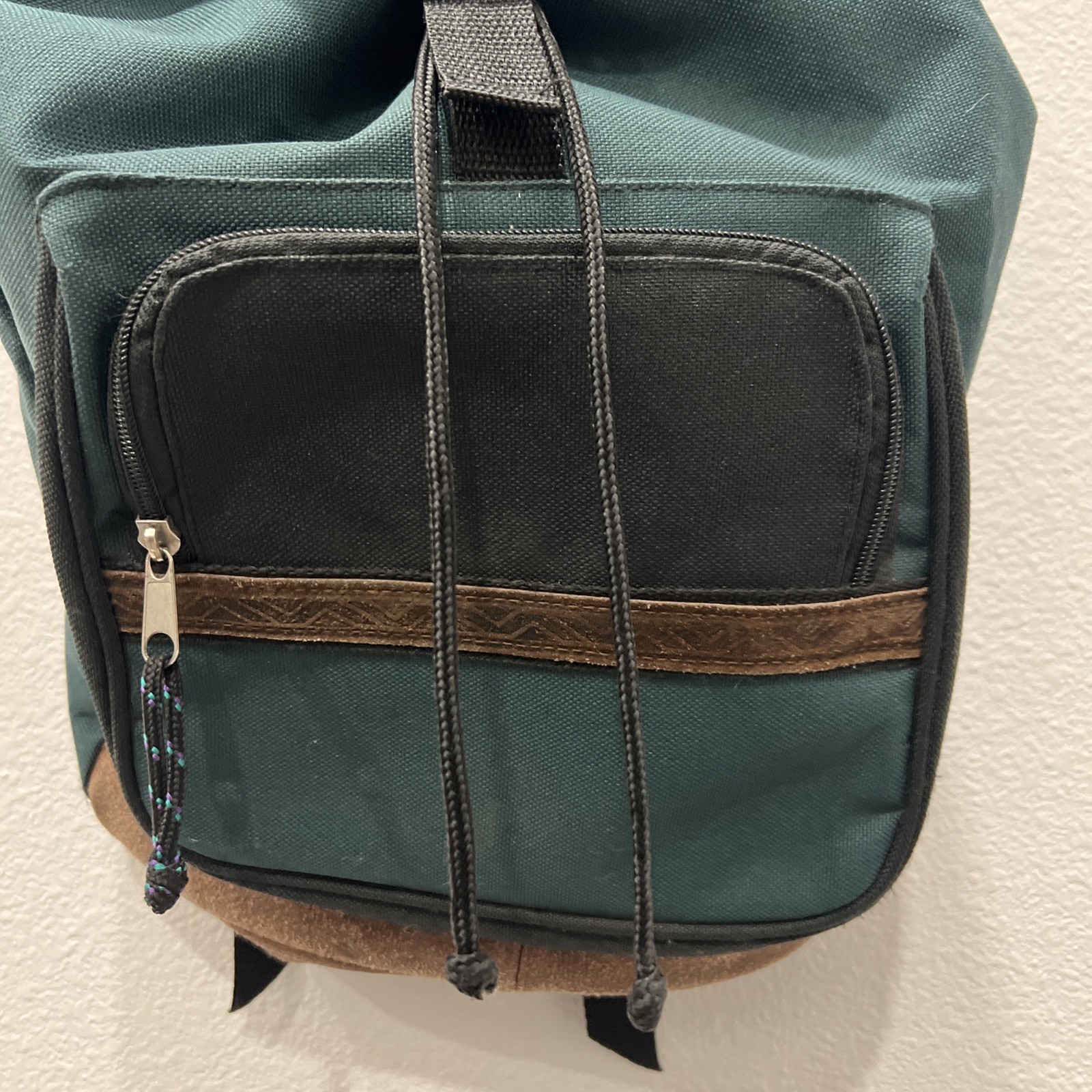 Northwest Territory Y2K Backpack Dark Green Leather Bottom Embroidered Gorpcore