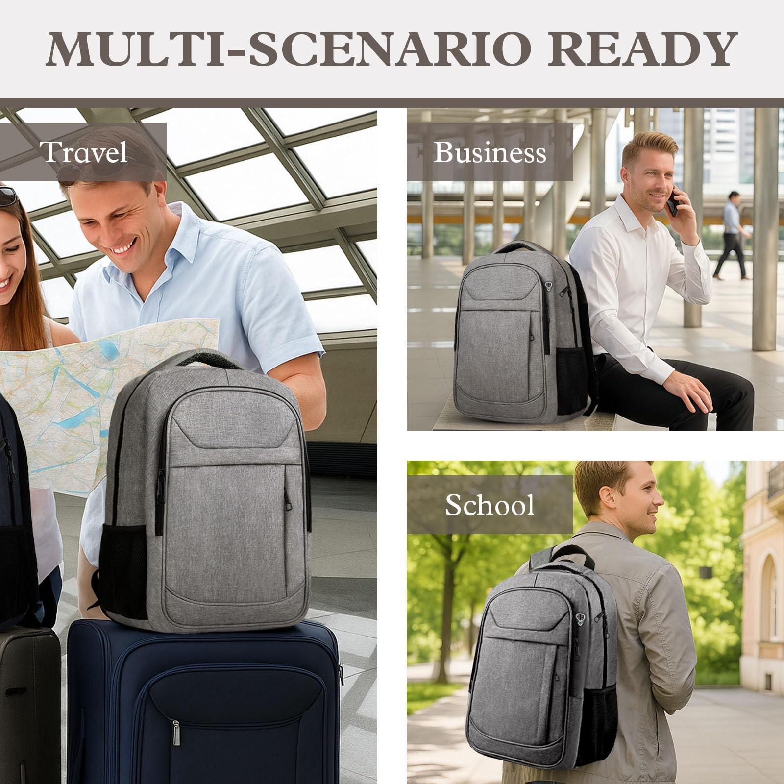 Extra Large 18.4 Inch Laptop Backpack TSA Friendly Travel College Bag Gray