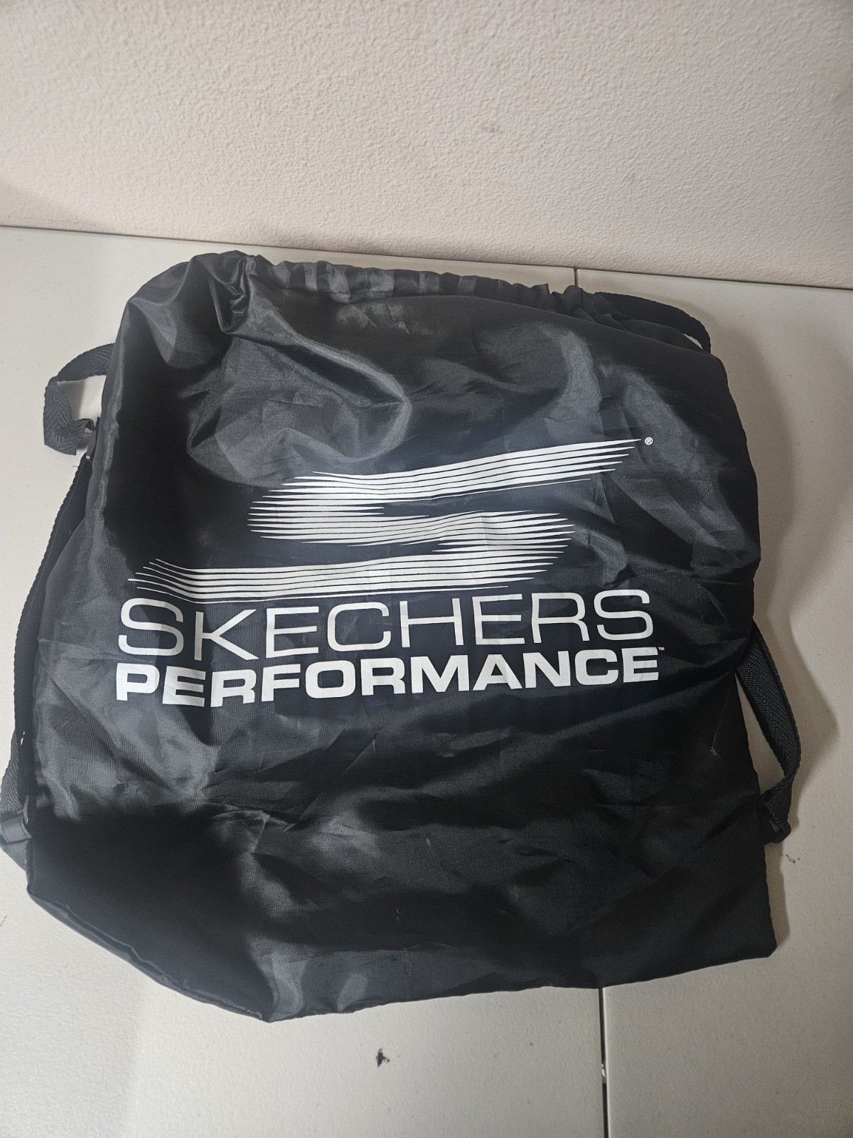 Skechers Black Polyester Drawstring Backpack Gym Shoe Sack Bag Shoulder Straps