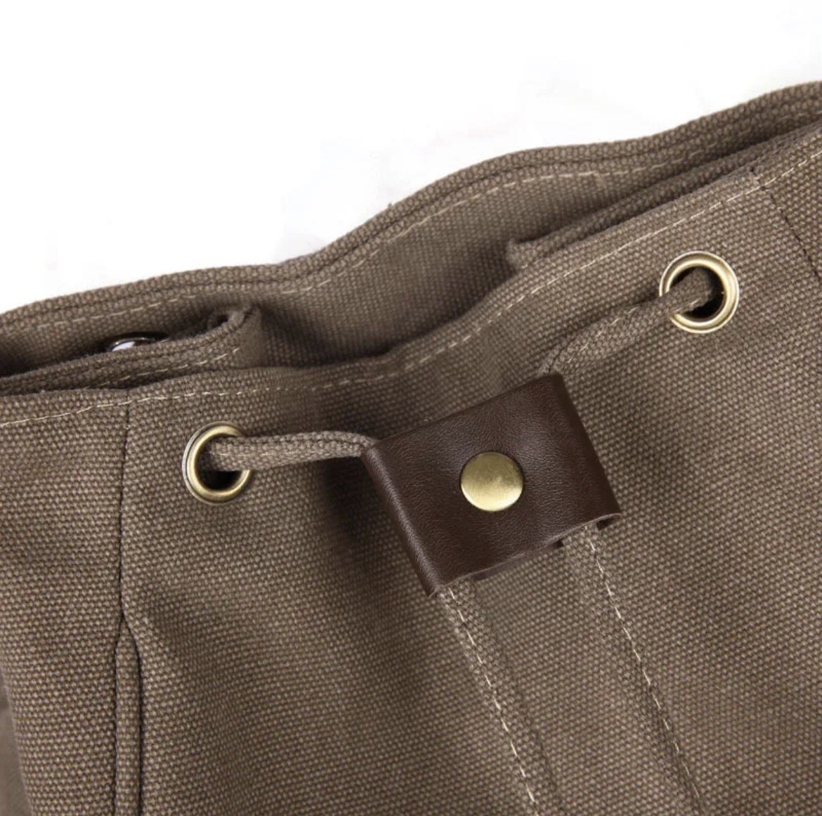 Brown Backpack Medium Drawstring & Buckle, Pockets, Adjustable Strap