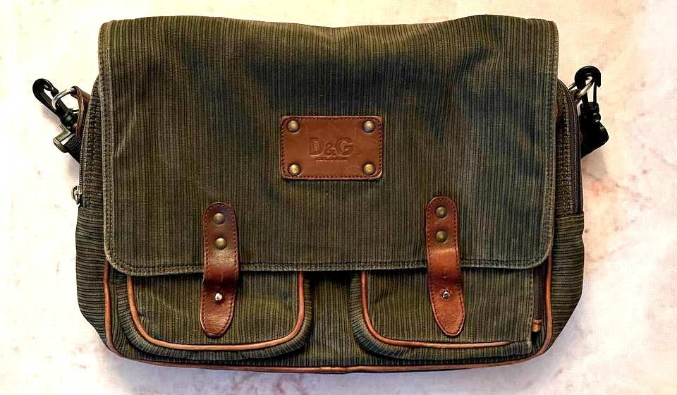D&G Dolce Gabbana Vintage Avant Garde Olive Green Corduroy Messenger Bag Unisex