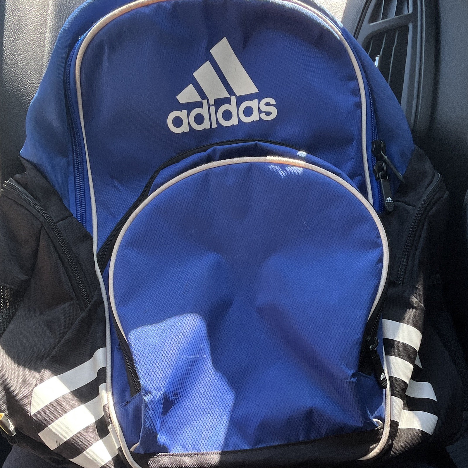 adidas Blue/Black/White Backpack Zip Closure Adjustable Strap Outer Pockets.