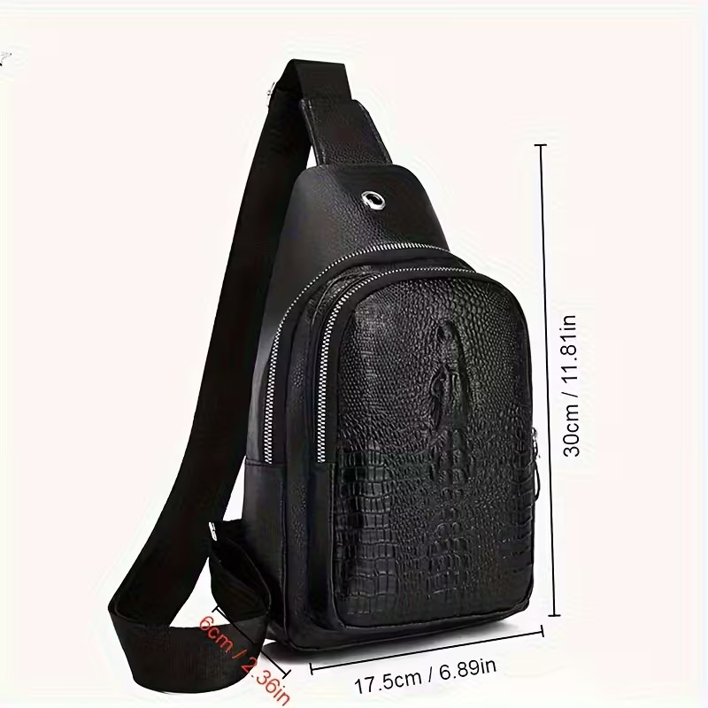 Men’s Crocodile Pattern Chest Bag Trendy Fashion Casual Shoulder Messenger Bag