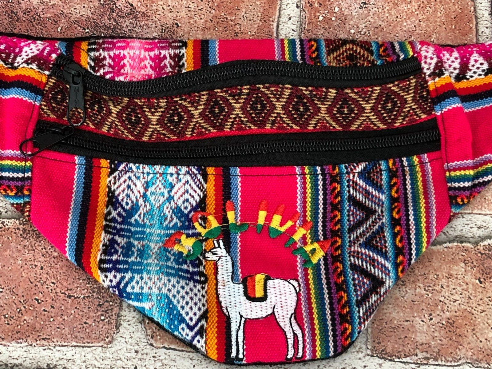 Hippie Boho Bolivia Fanny Pack Knit Crossbody Waist Bag Hiking Outdoor Colorful