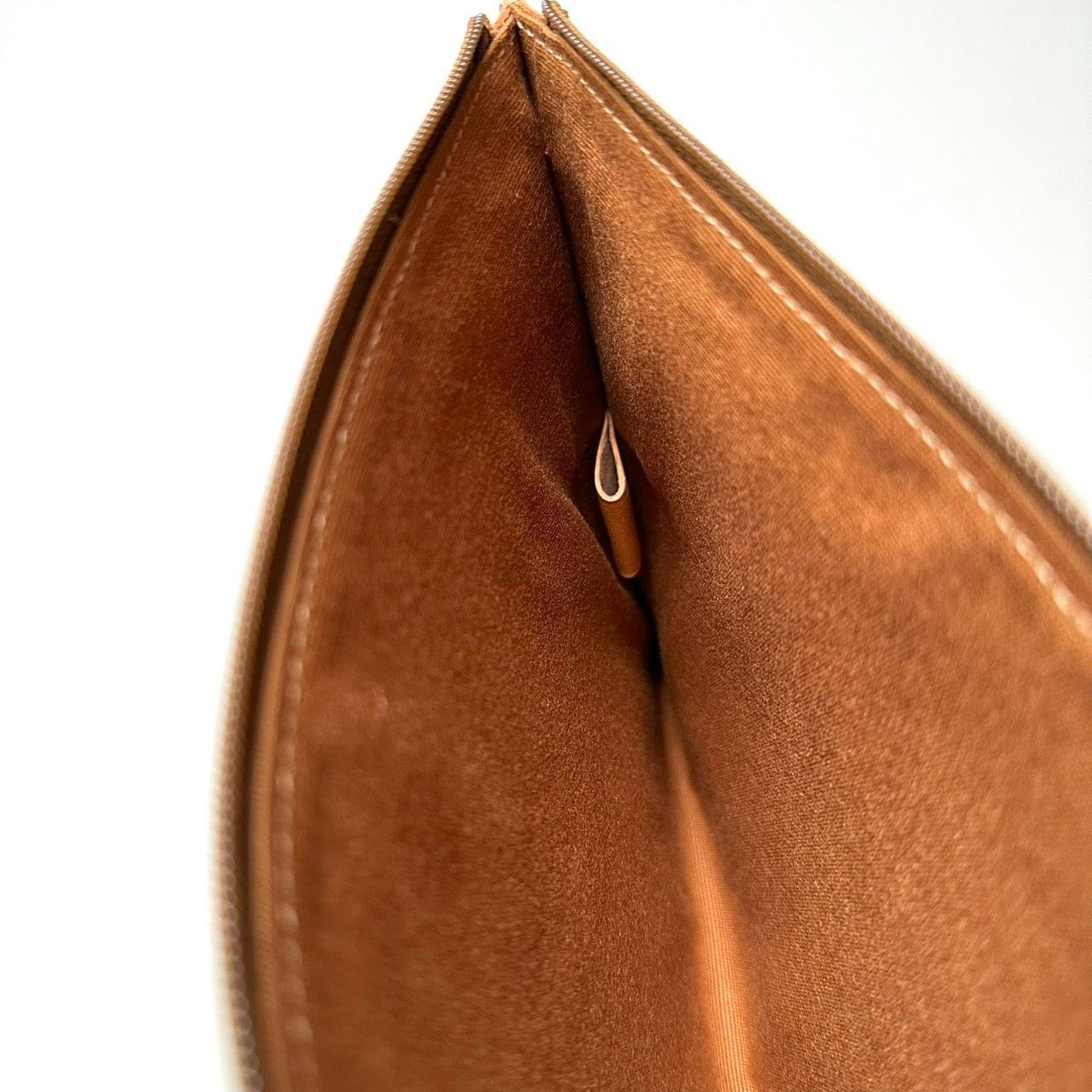 L BISONTE Zip Pouch Authentic Luxury Handbag 16×24cm brown leather W/Dustbag