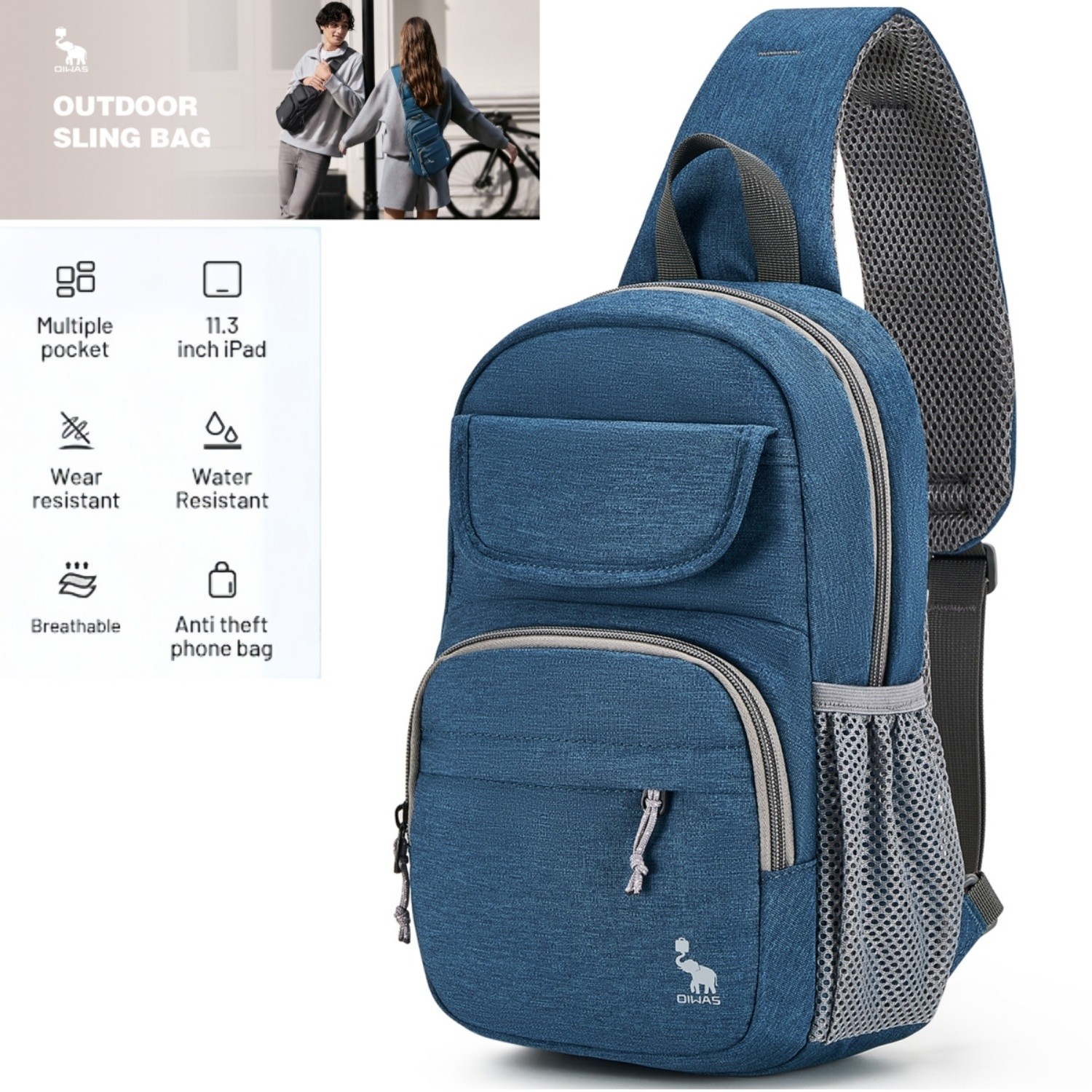 OIWAS Sling Crossbody Bag Casual Shoulder Bag Women Men’s Travel Chest Pack Blue
