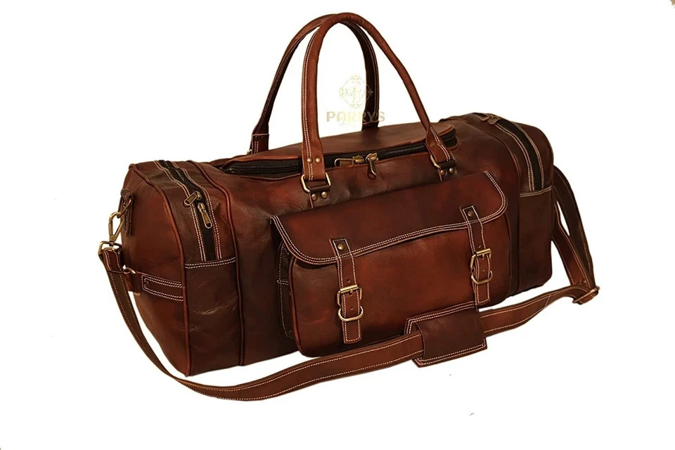Bag Leather Duffle Travel Men Luggage Gym Vintage Genuine Weekend Overnight New