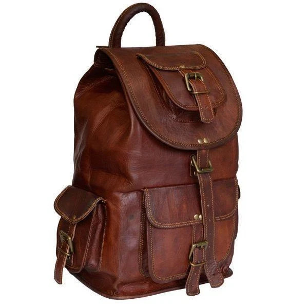 Handmade Vintage Brown leather backpack Handbag Travelling bag School bag