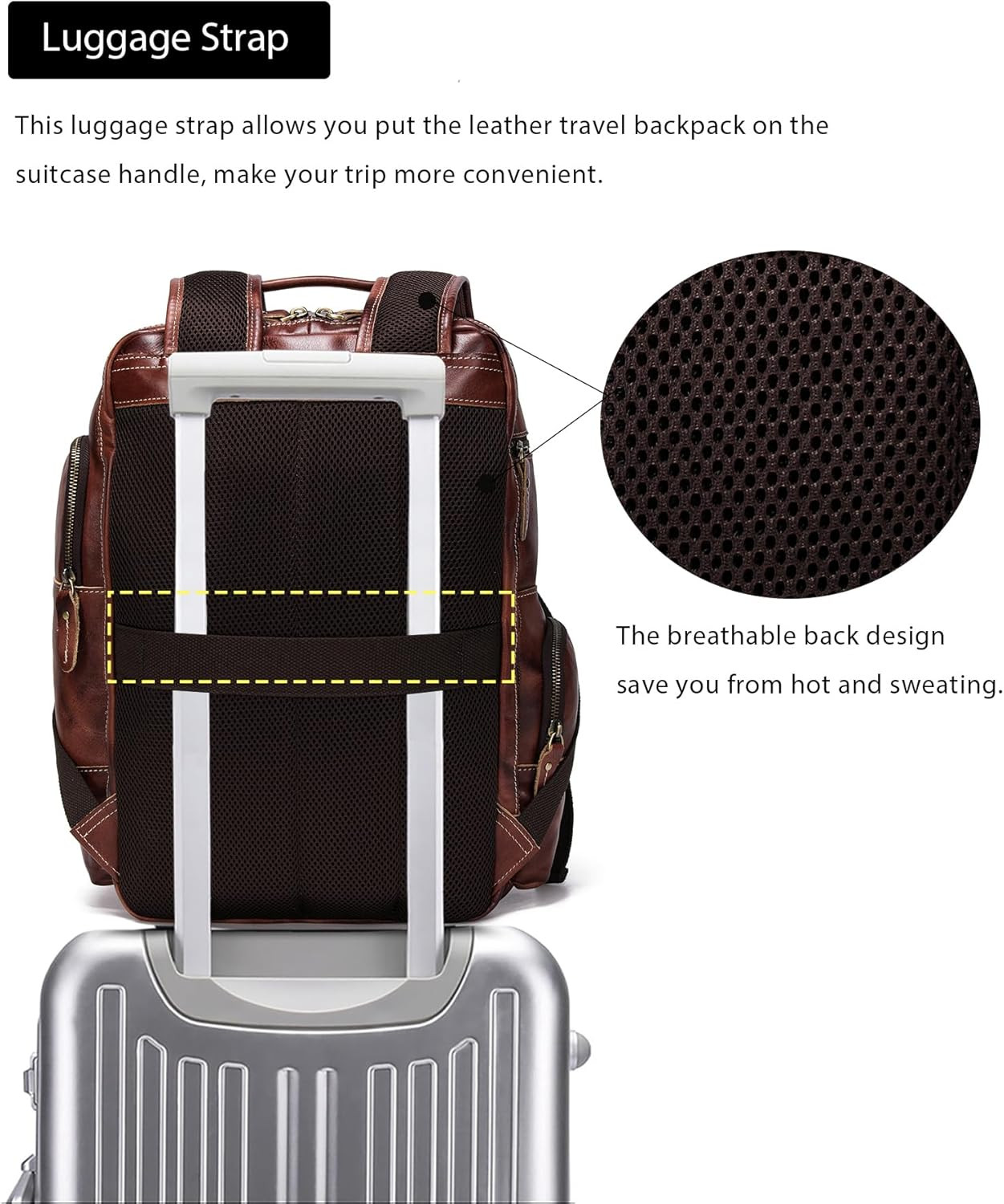 Coffee Full Grain Leather Backpack for Men – Fits 16″ Laptop