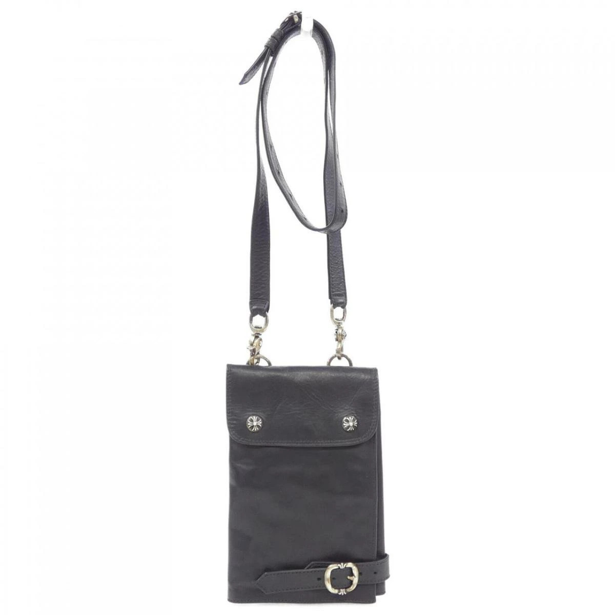 Chrome Hearts Neck Front Bag Leather Black 8.7in x 8.1in with Strap