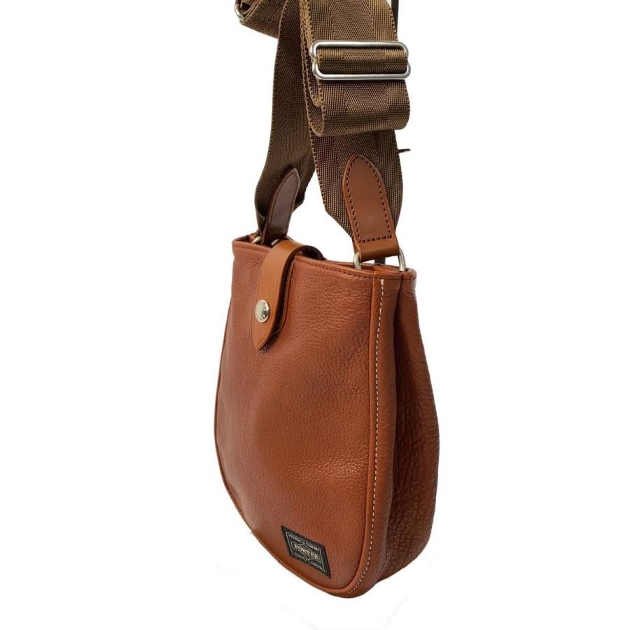 Porter brown leather shoulder bag Men’s snap button Maid in Japan authentic