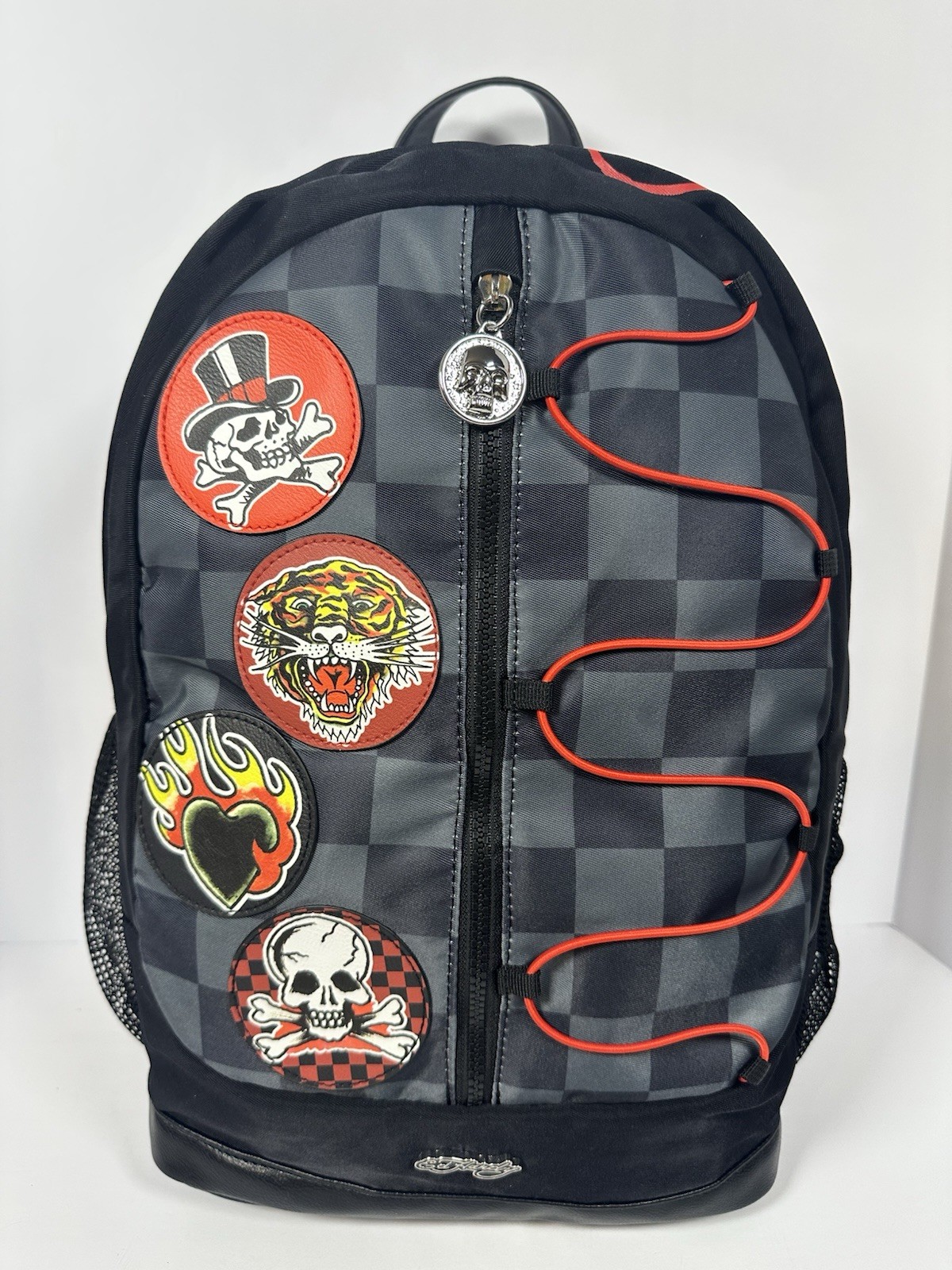 Ed Hardy Backpack Black Check Patches Backpack New
