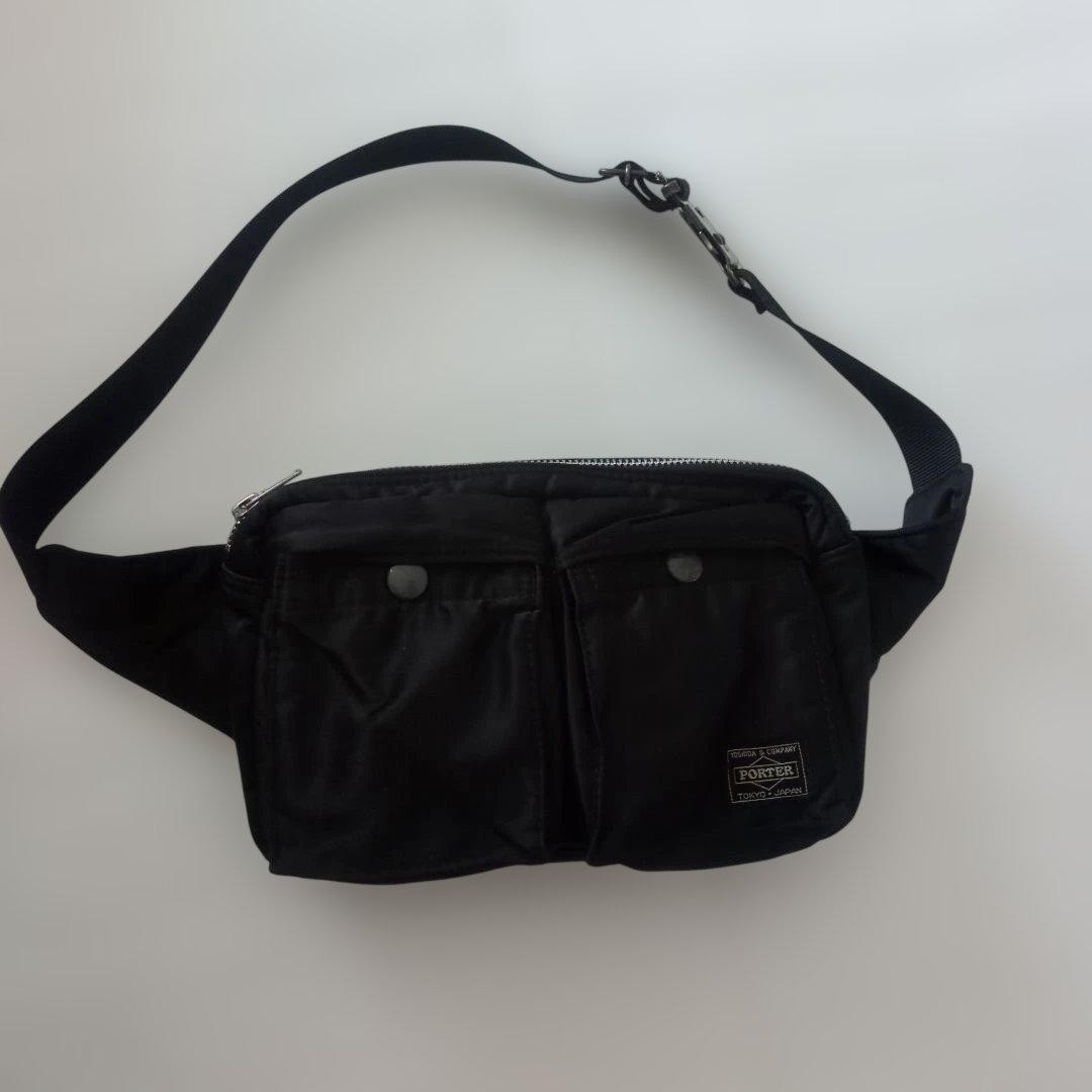 Authentic PORTER Yoshida Kaban TANKER Waist Bag Black 15cm x 26cm x 4cm Excellen