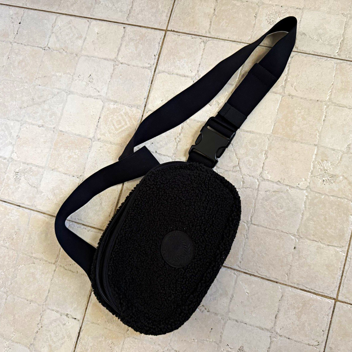 Women’s Black Fleece Belt Bag Fanny Pack, Zip & Buckle, Adjustable Strap Small