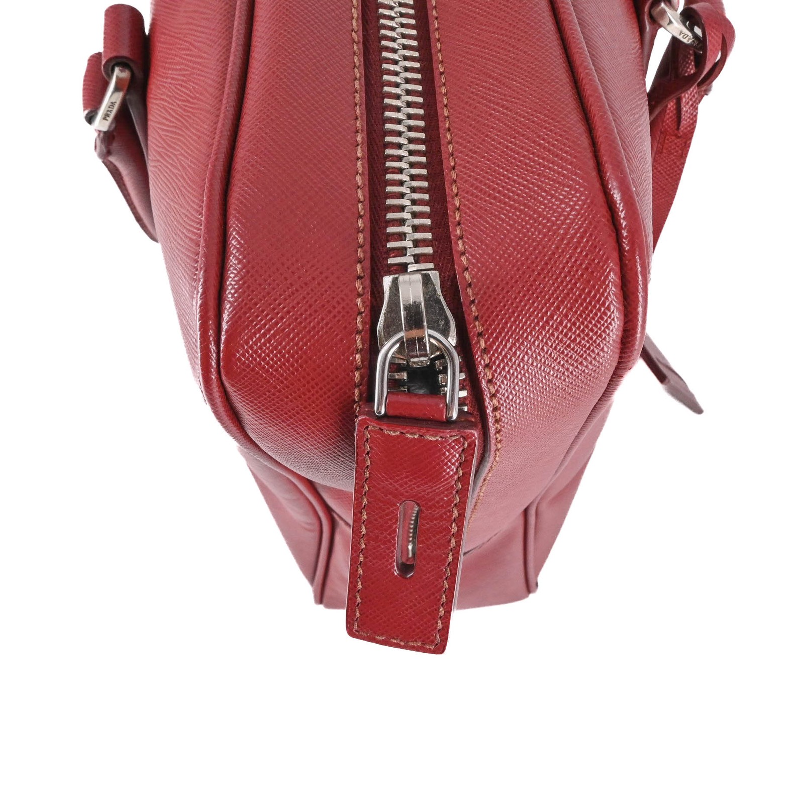 PRADA Saffiano Briefcase Business Handbag Documents Bordeaux Red Triangle Logo