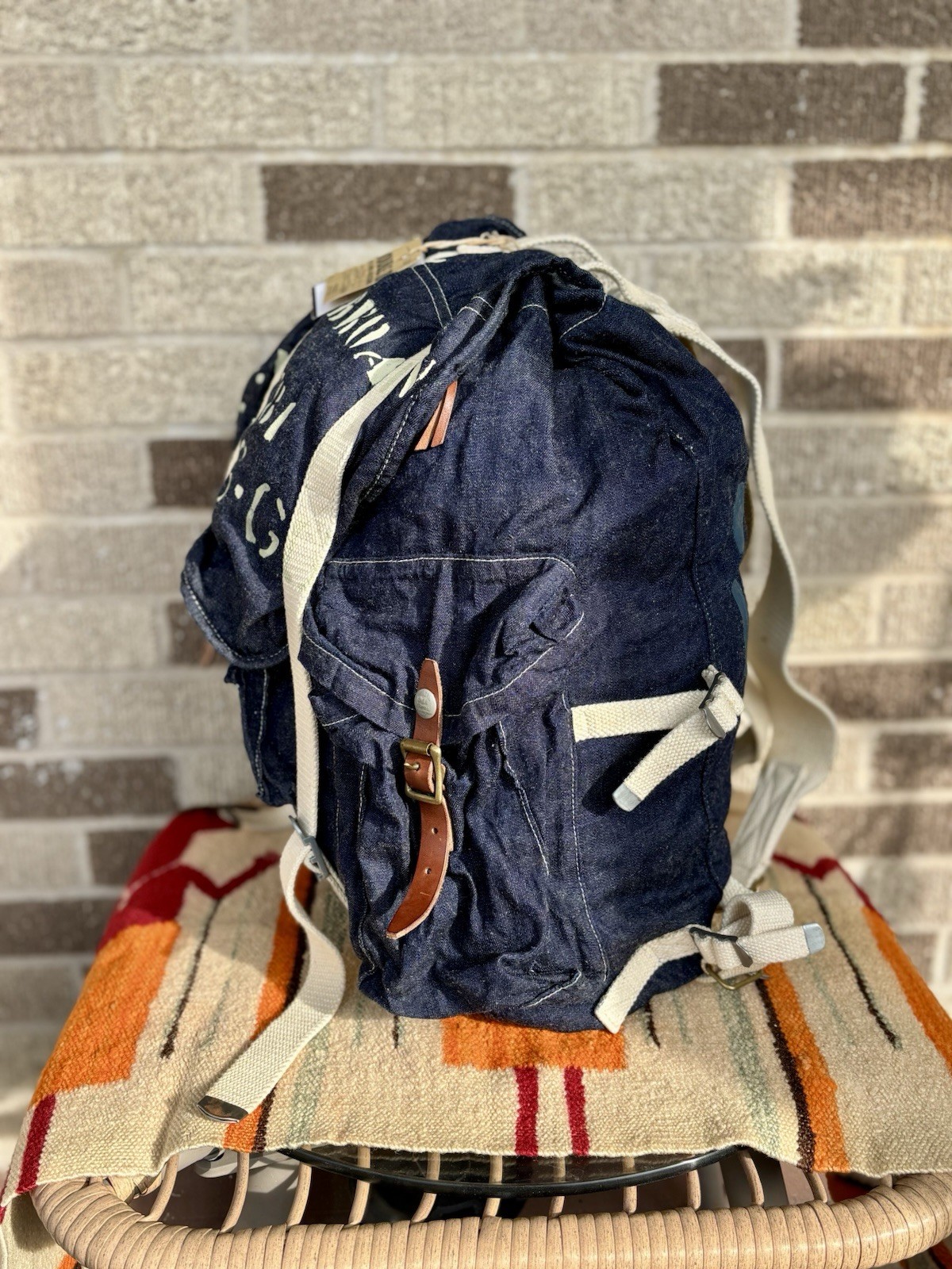 RRL Double RL Denim Patchwork Backpack Men Adjustable Strap Exterior Pockets