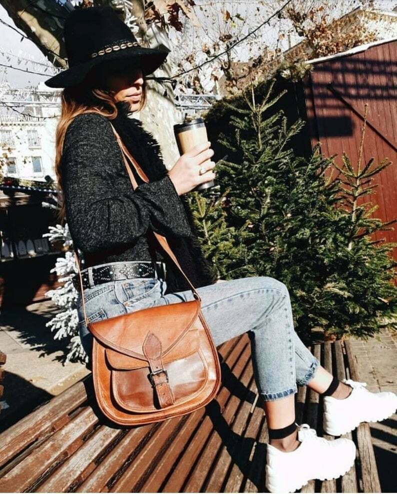 9 Inch Medium Women’s Sling Bag Vintage Leather Shoulder Purse Cross Body Tote