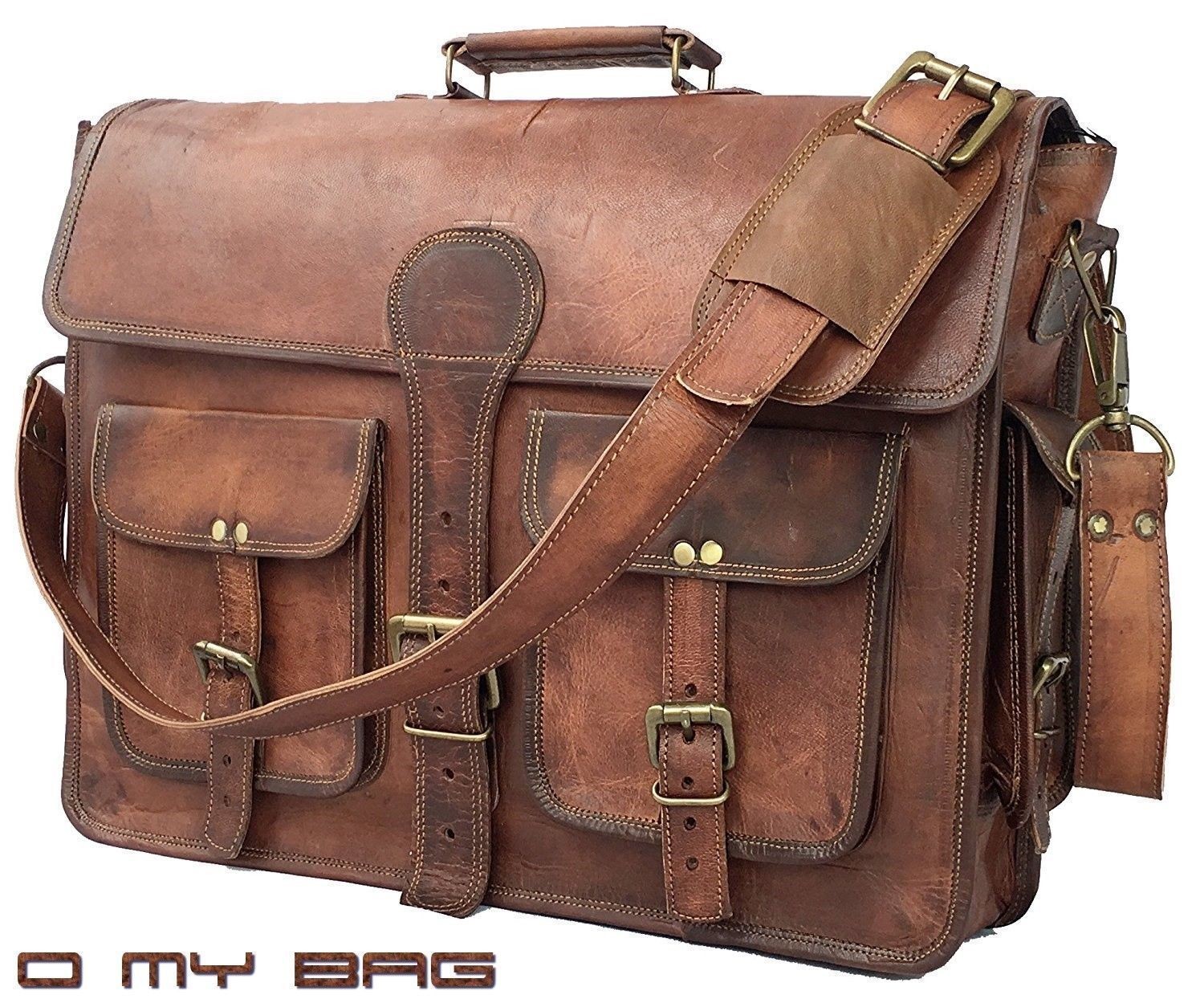 Laptop Bag Briefcase Genuine Vintage Brown Leather Messenger 38cm Bag Shoulder