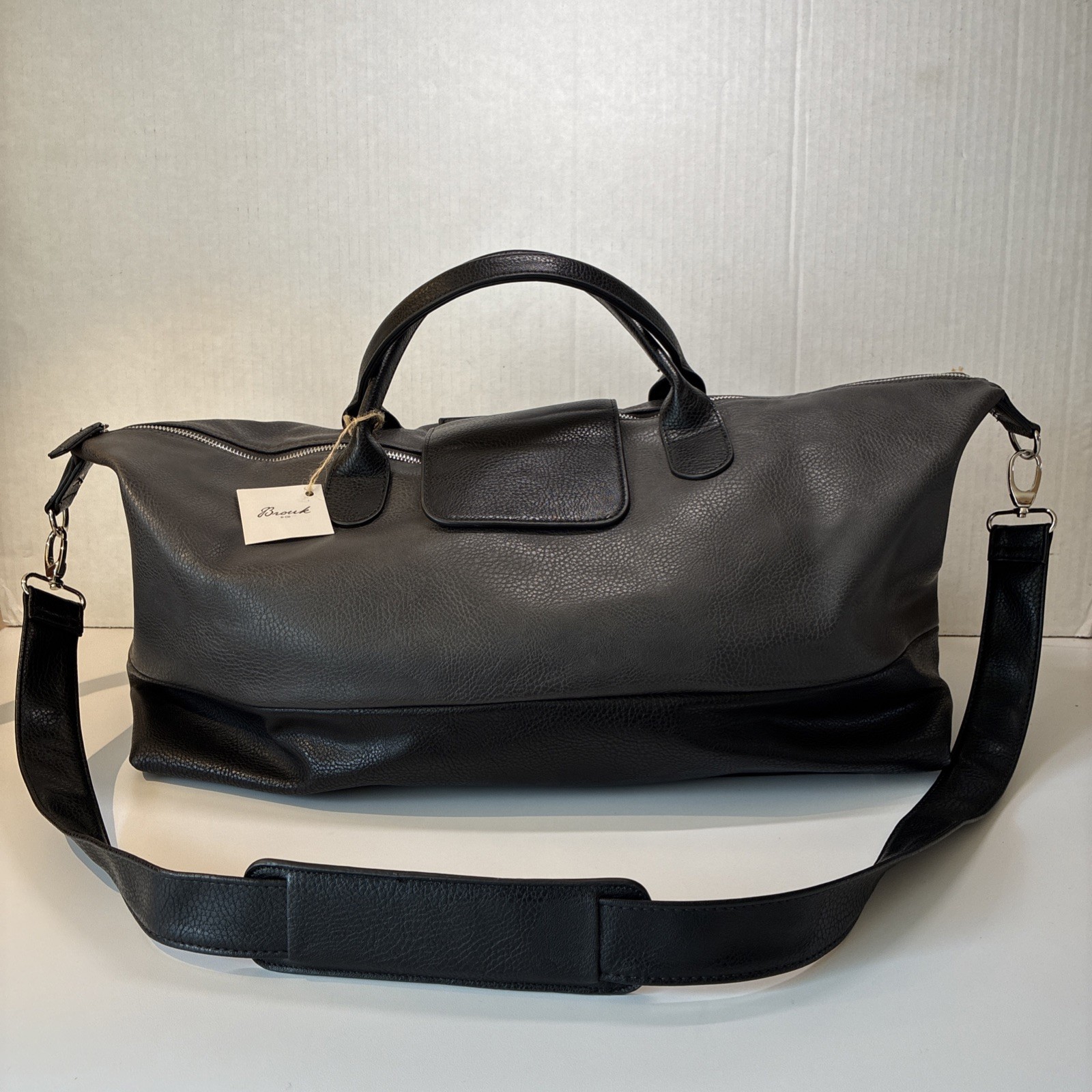 Brouk and Co Alpha Duffel Bag Luxurious Vegan Leather Black/Grey MSRP $156