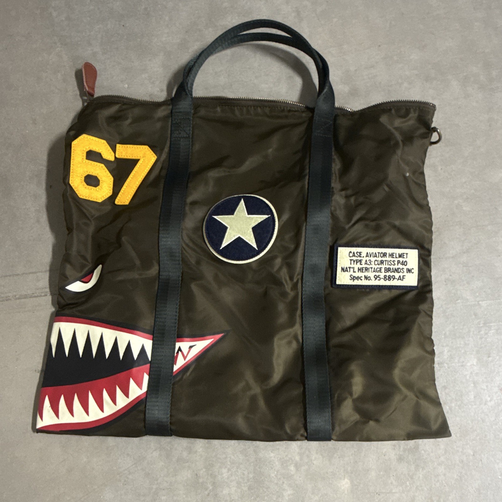 Red Canoe Green Zip Tote Bag Military Airplane Graphic Print Double Handles