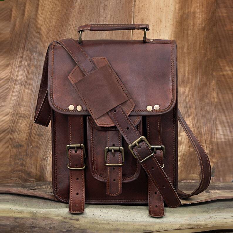 Handmade Personalized Genuine Leather Satchel – Unisex iPad Shoulder Bag