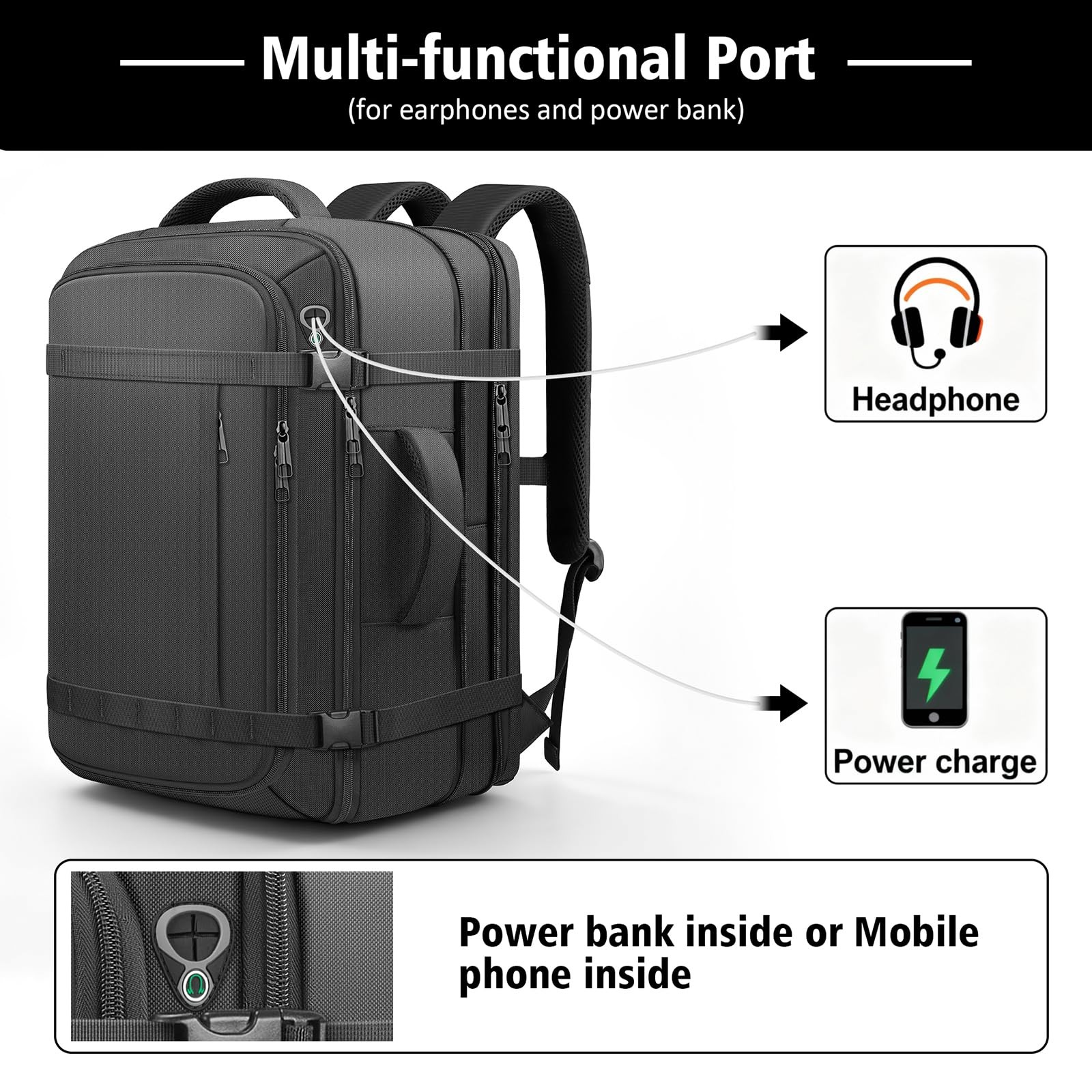 Travel Backpack,Expandable Carry on Backpack 40-50L with USB Cable Port,Fits