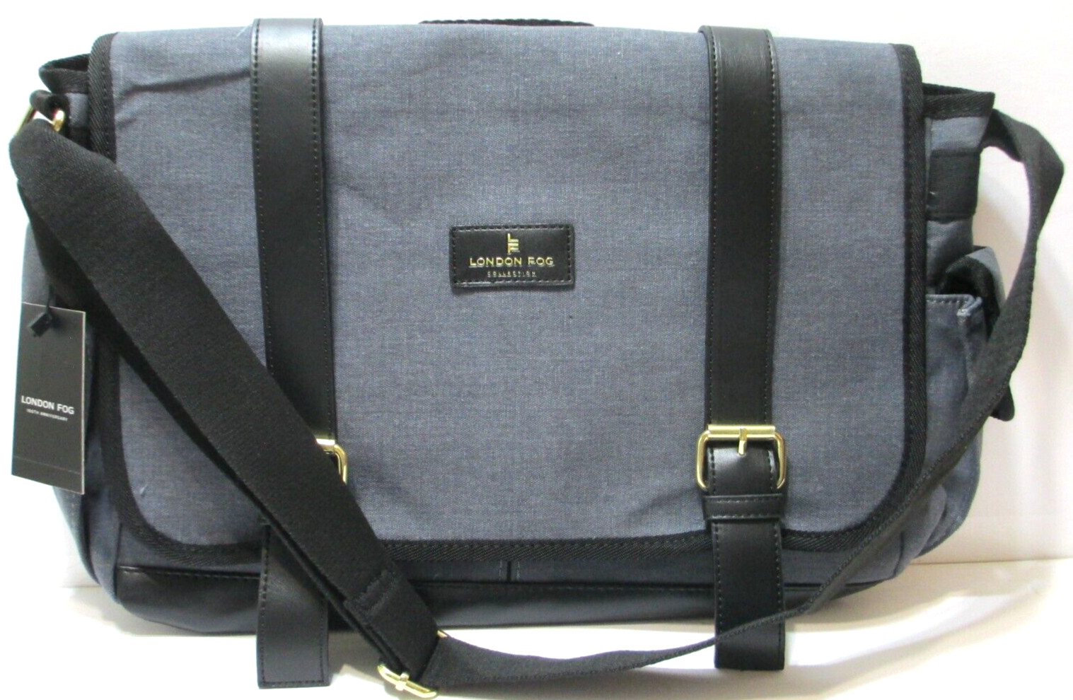 London Fog Collection Canvas Messenger Bag Gray Denim Adult NEW MSRP $108