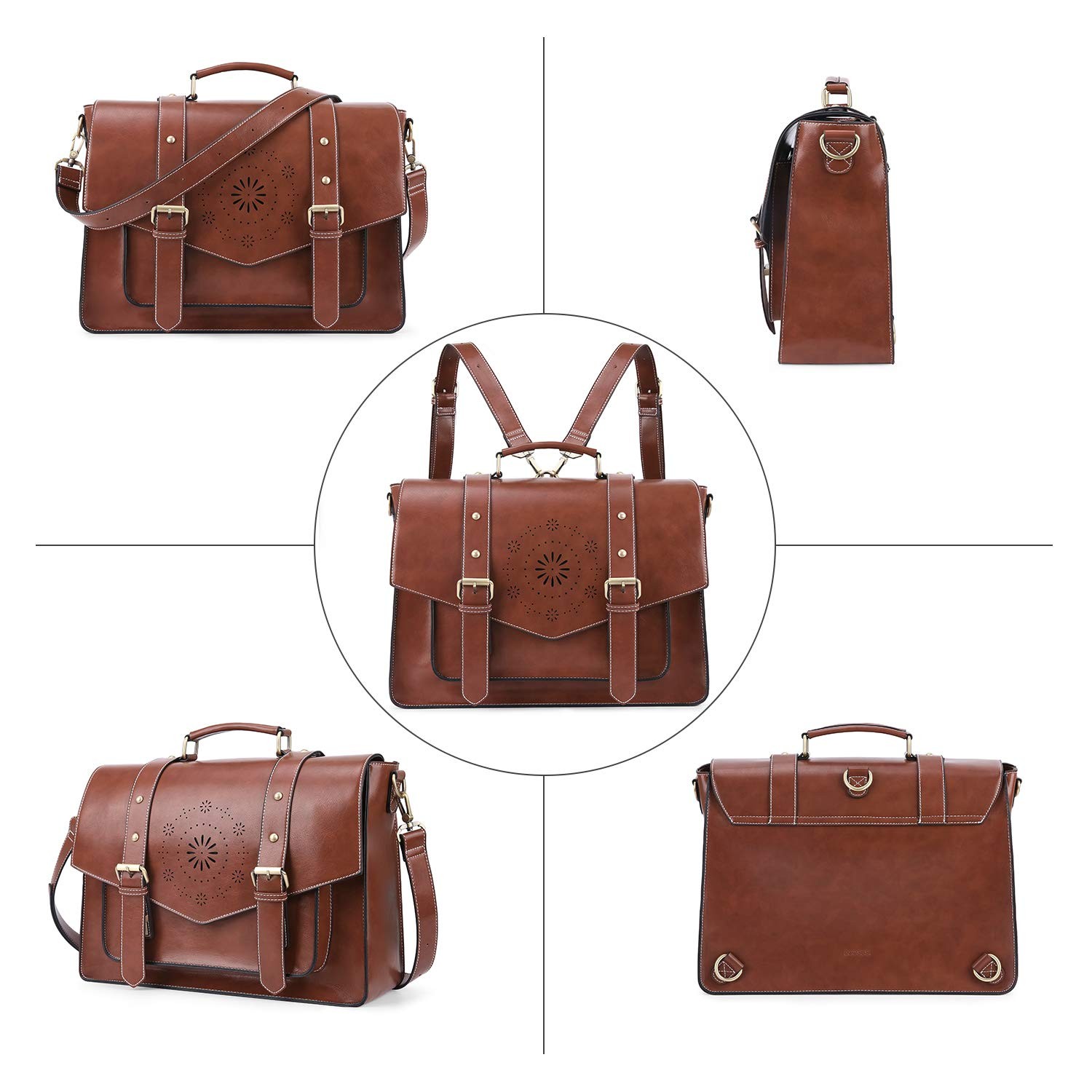 ECOSUSI Backpack for Women Briefcase Messenger Laptop Bag Vegan Leather Satchel