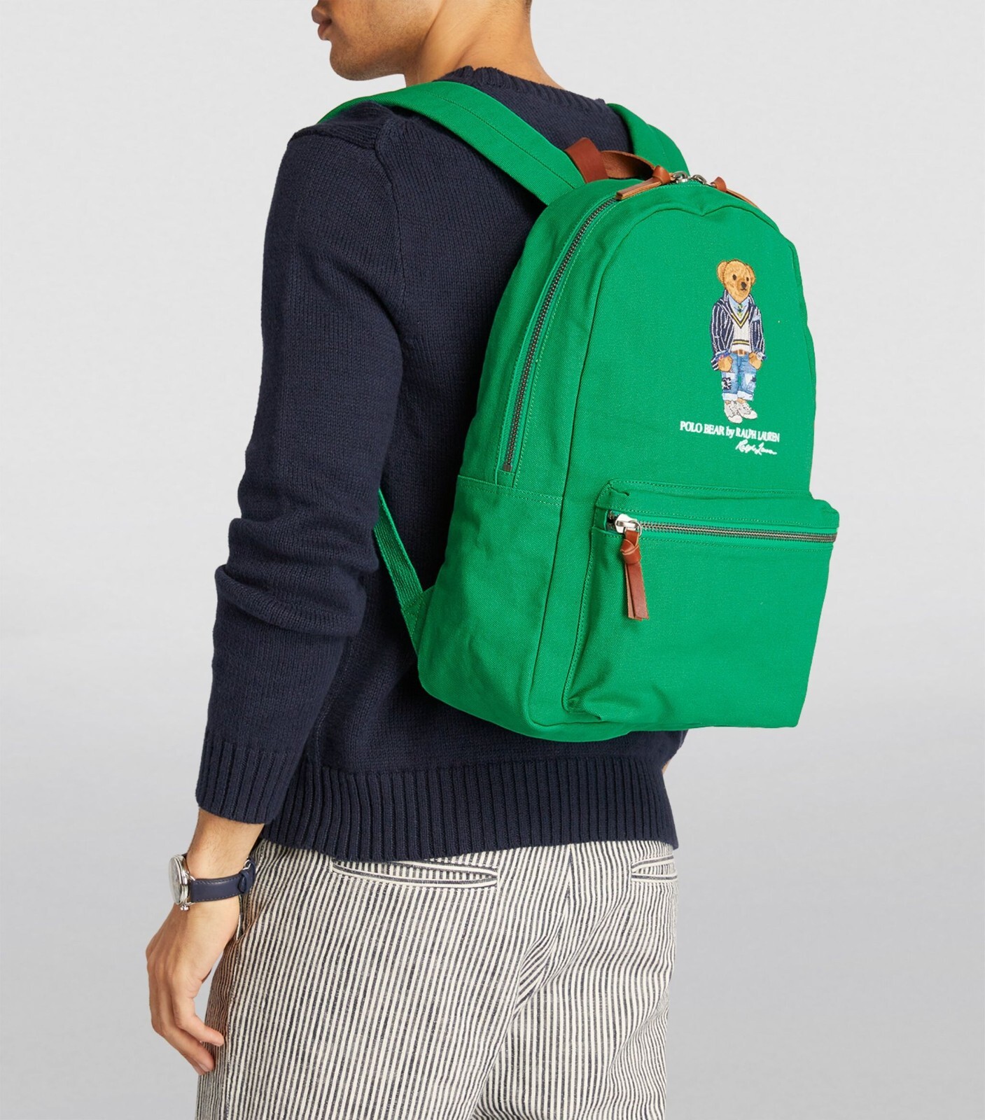 Polo Ralph Lauren Preppy Patchwork Jeans Bear Canvas Backpack Bag Royal Unisex