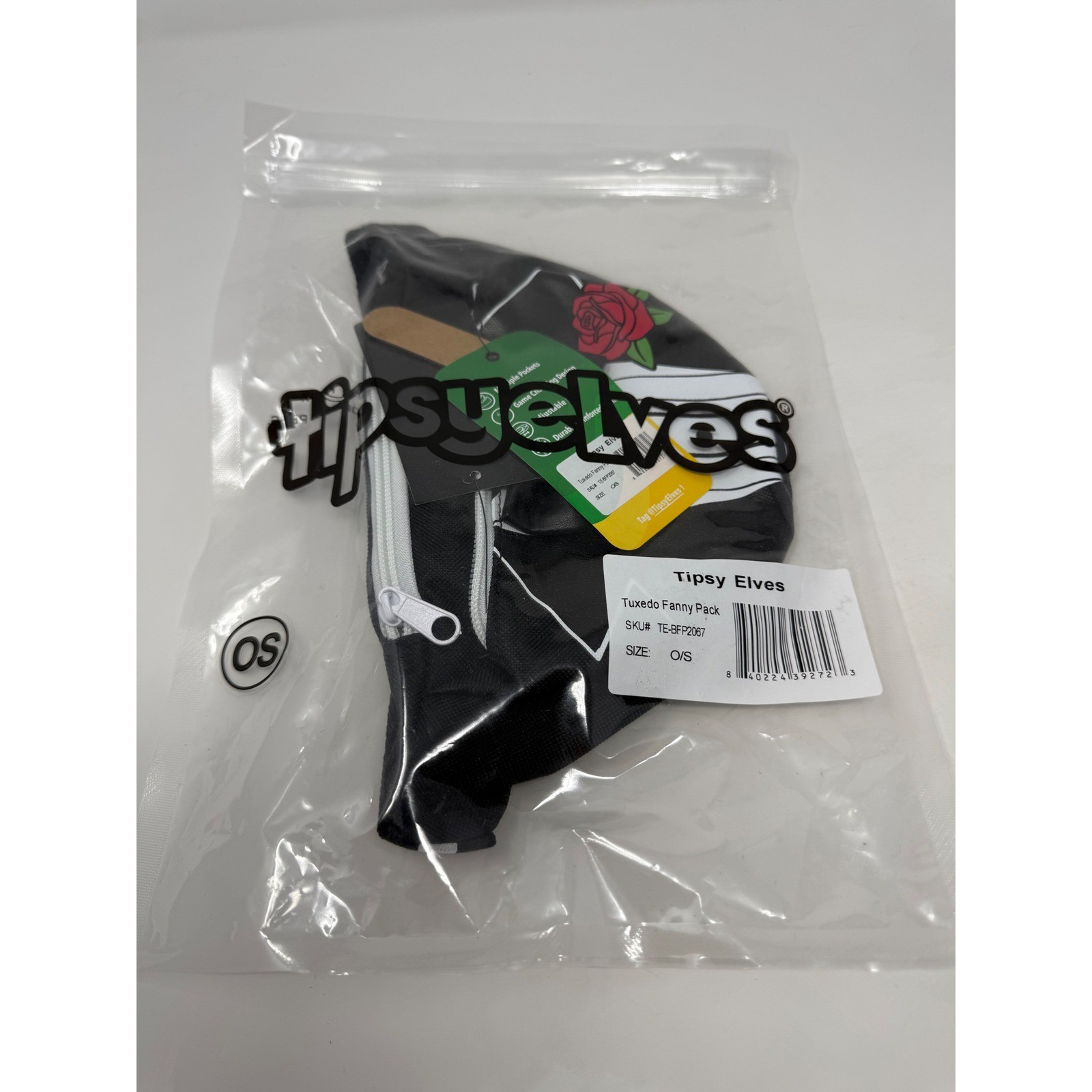 Tipsy Elves Tuxedo Fanny Pack Black White Red Rose Novelty Waist Bag TE-BFP2067