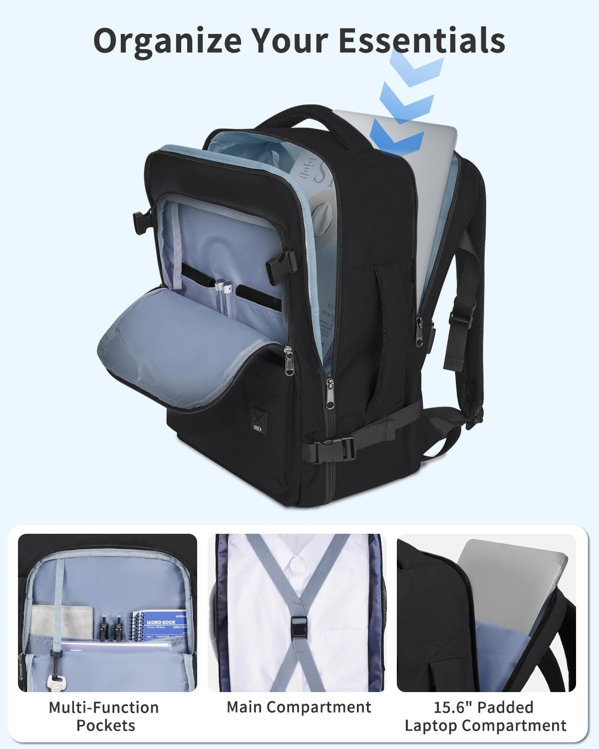 Personal Item Small Travel Bag Backpack 17x10x9 Inch 15.6 Laptop Men Black