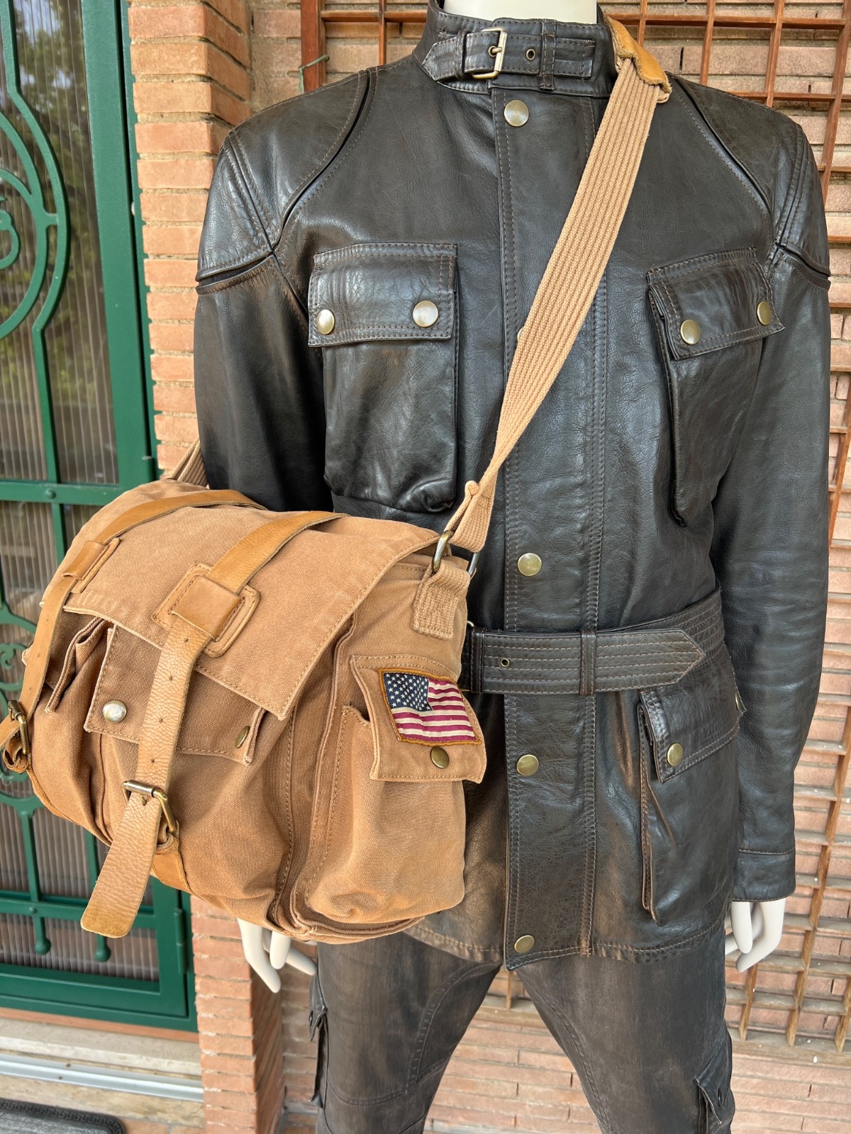 BARBOUR Steve Mc Queen Messenger Shoulder Bag Colonial Cotton Leather Legend 554