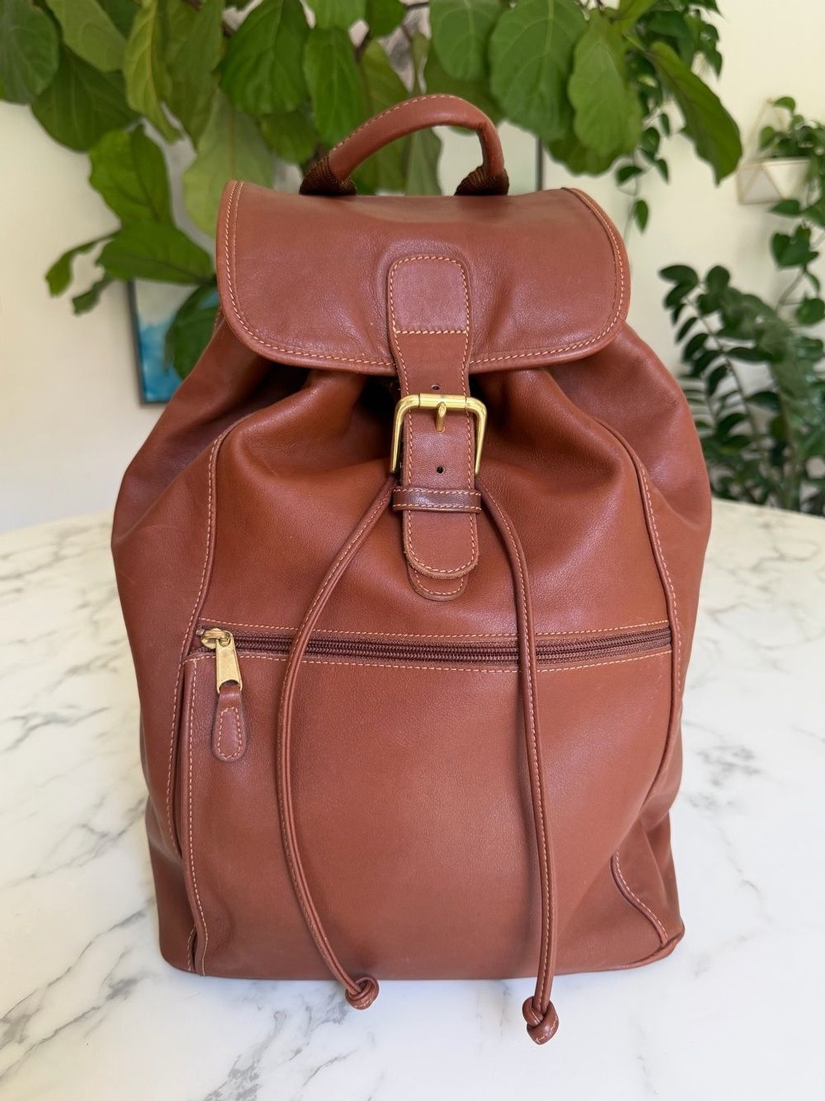 COACH Vintage Drawstring Buckle Backpack 0529 British Tan Leather USA 90’s 529