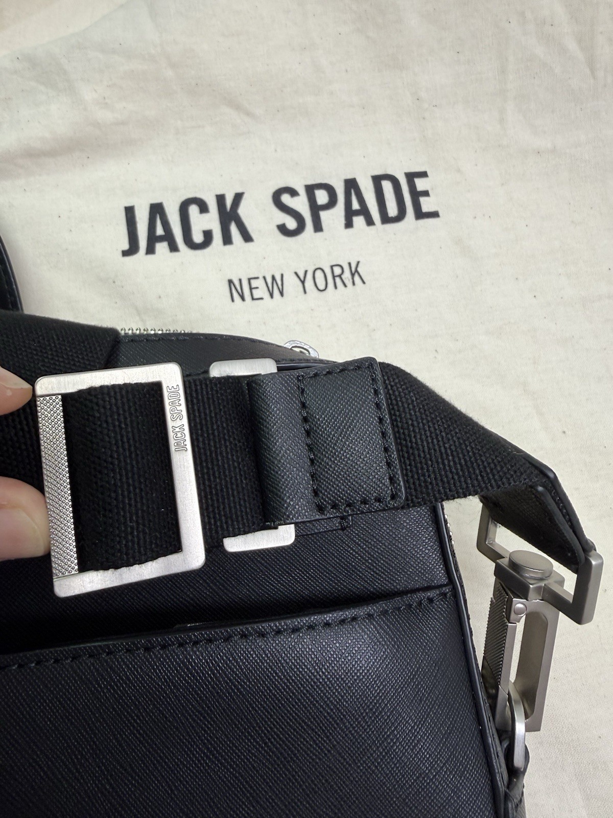 Jack Spade Black Genuine Leather Messenger Back with Adjustable Strap Men’s New